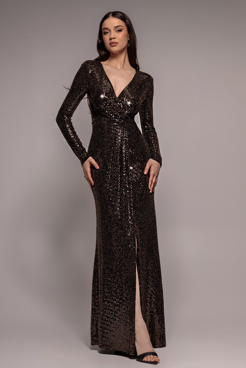 Goddiva Gold Glitter Lurex Long Sleeve Wrap Maxi Dress - Rose By - Rose - 12