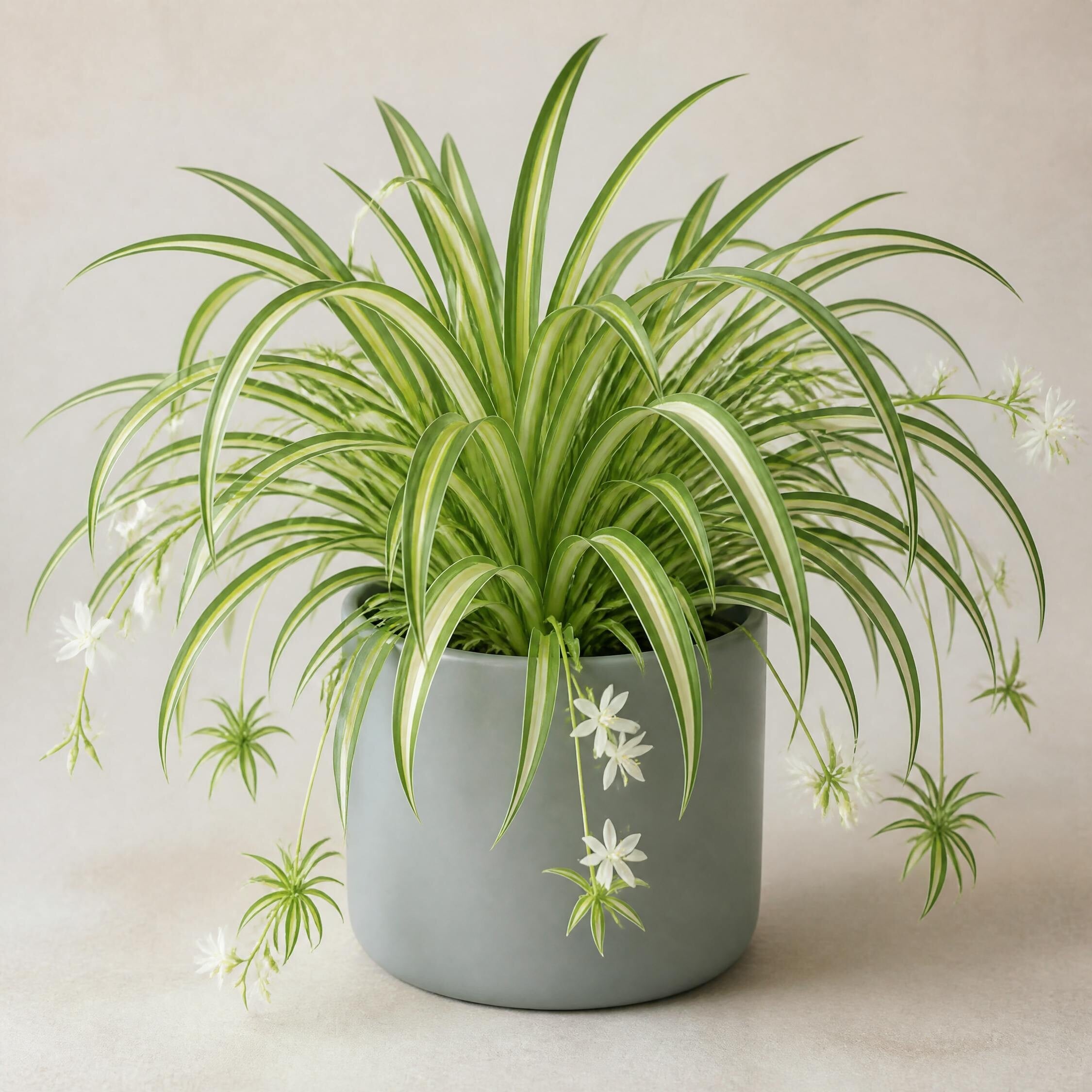 - Chlorophytum Spider Plant 12Cm Pot In Matt Grey Ceramic Pot - Image 2