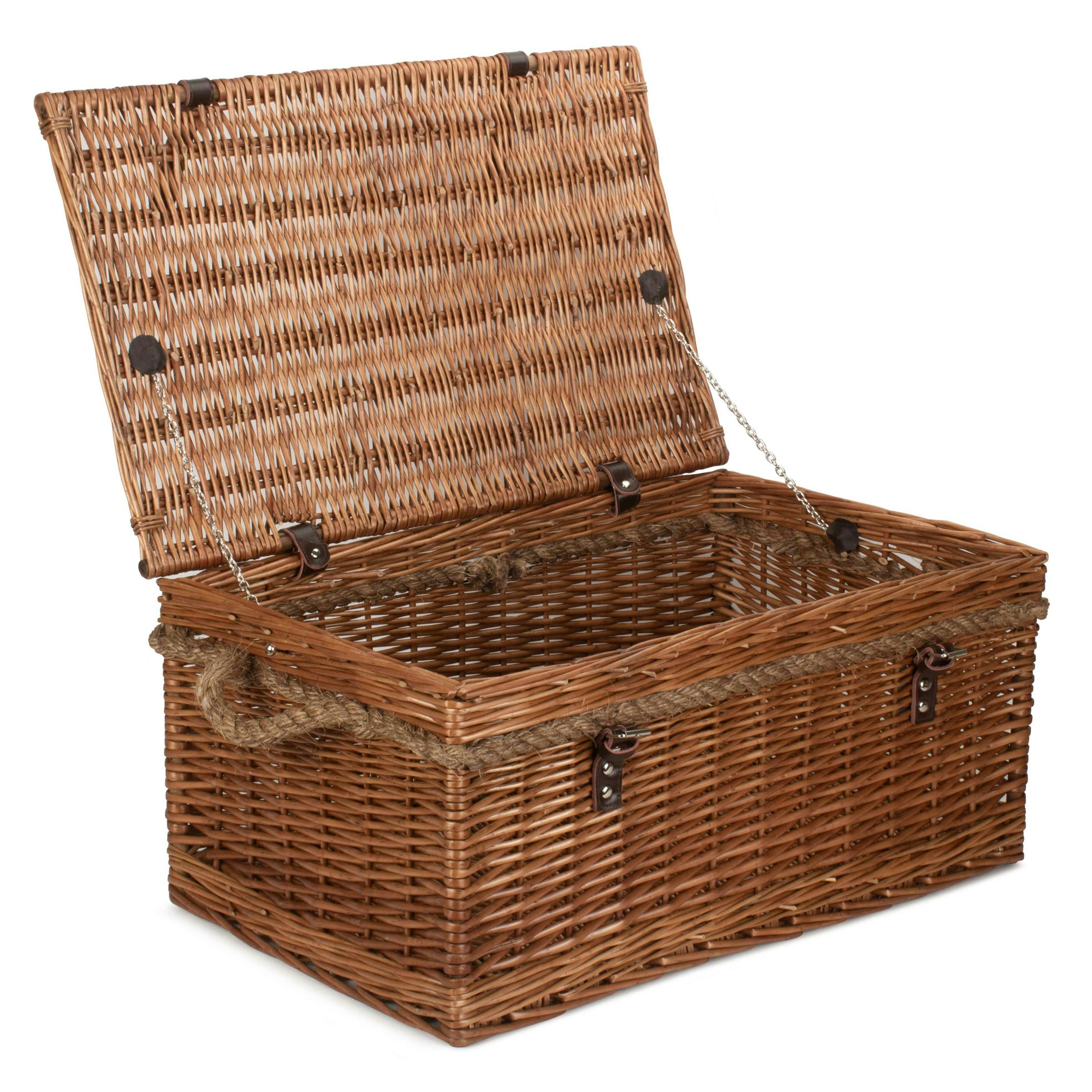 Rackhams White/Brown 61Cm Double Steamed Rope Handled Trunk With Lining