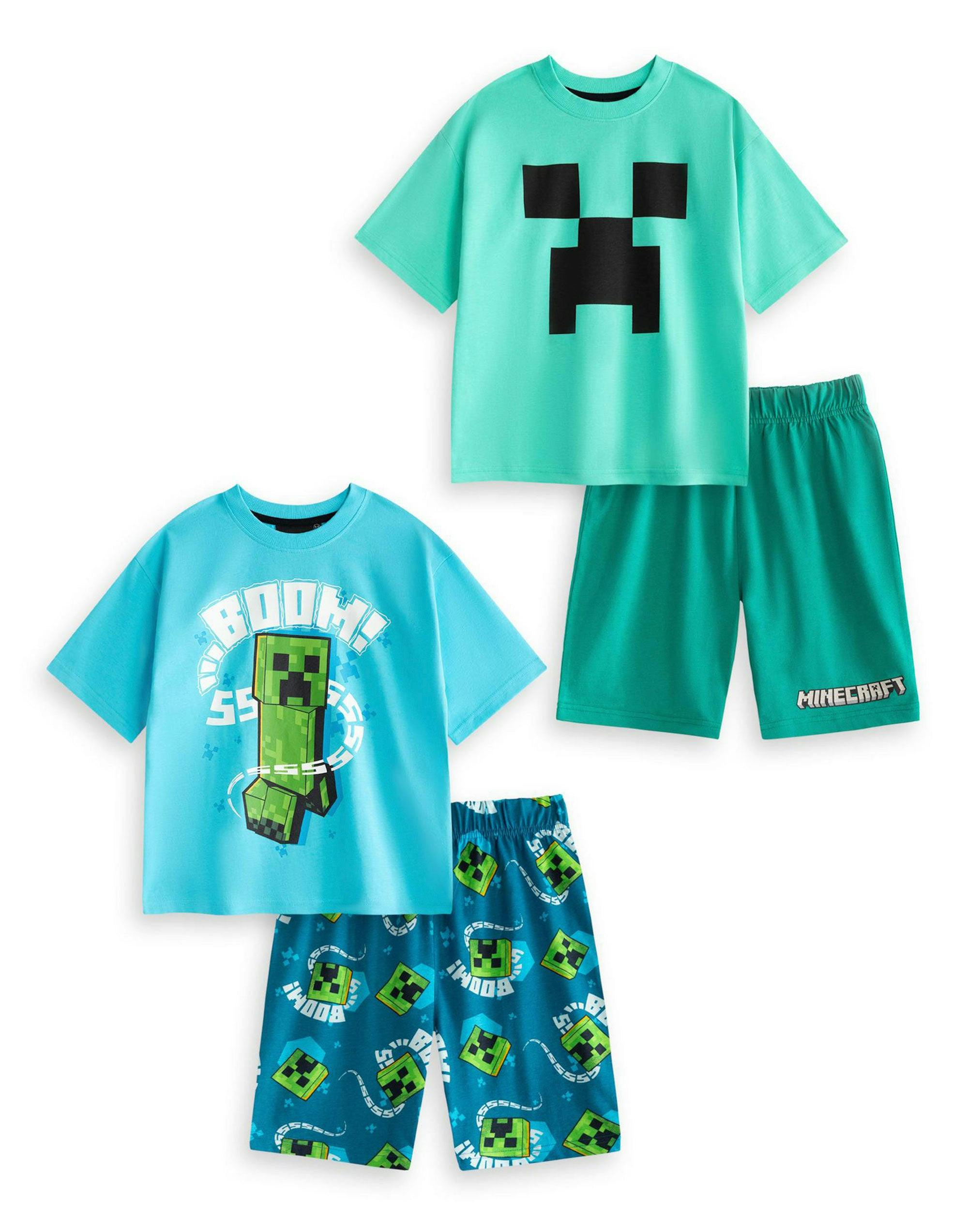Vanilla Underground Boys Light/Blue/Green Minecraft Multicoloured Creeper Multi-Pack Of 2 Short Sleeve Short Leg Pyjama Set - 5-6 Years