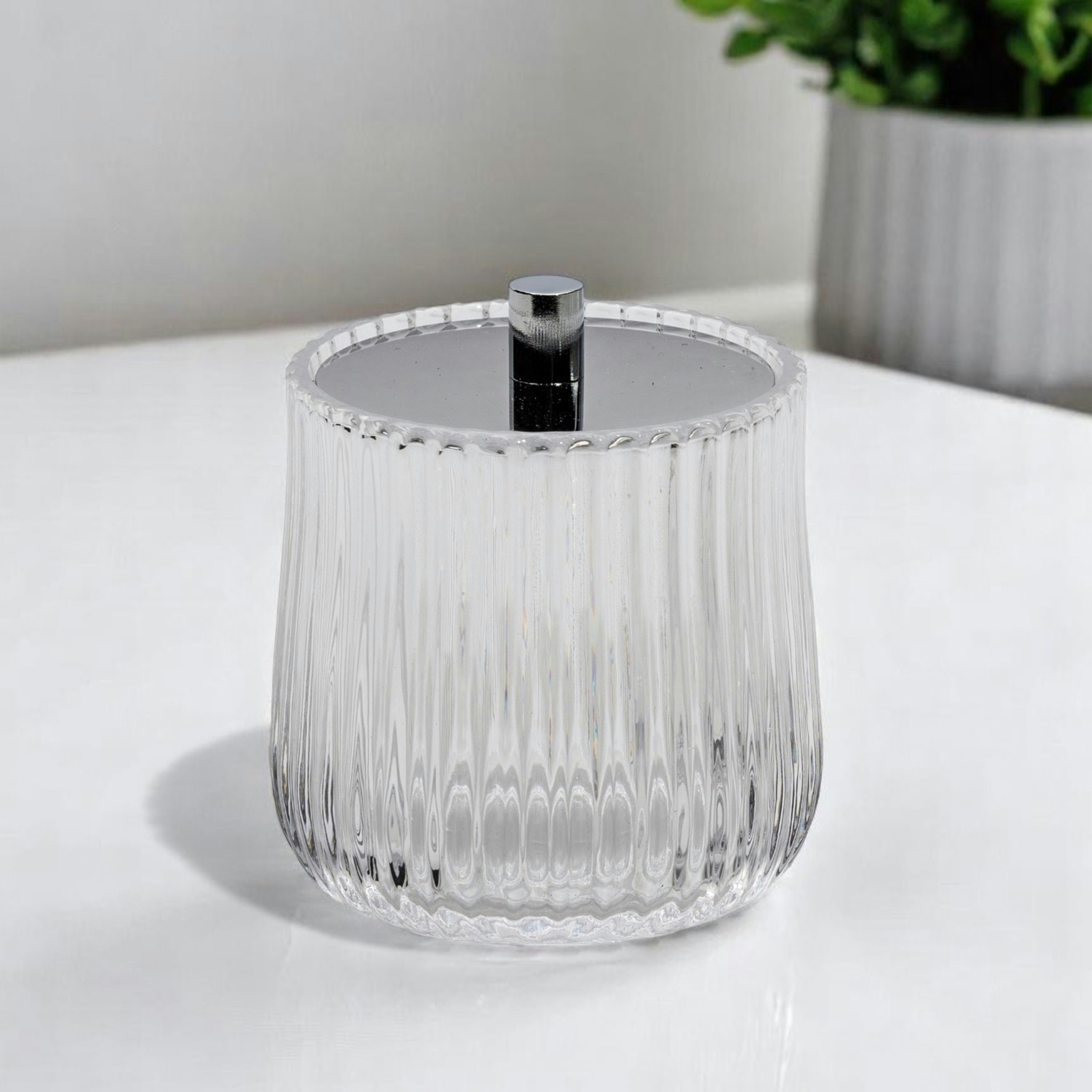 Showerdrape Regent Ribbed Glass Chrome Collection Storage Jar