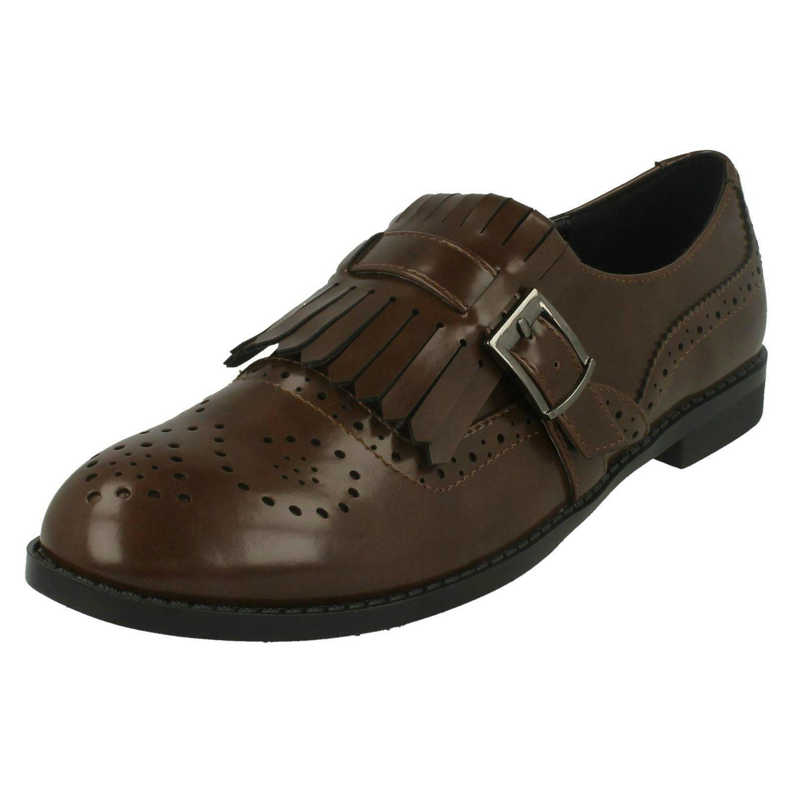 Spot On Women's Brogue Style Slip On Shoes - Coffee - Uk 5