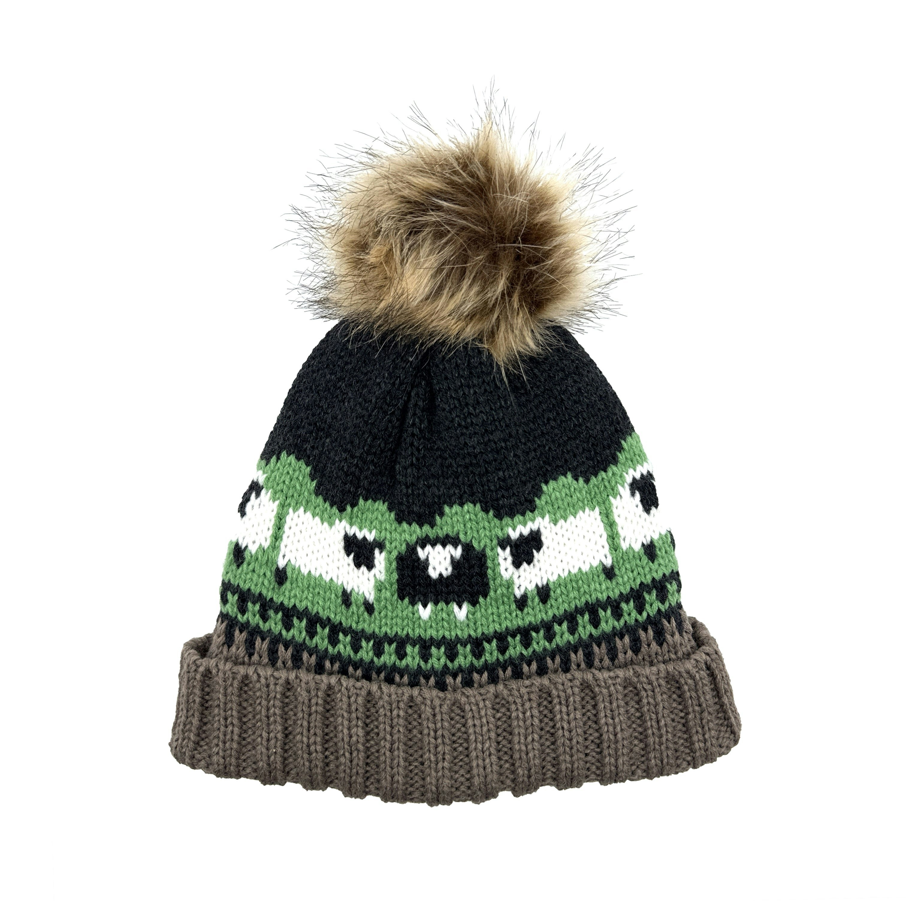 Aran Traditions Aran Knitted Pom Pom Sheep Beanie - Mushroom
