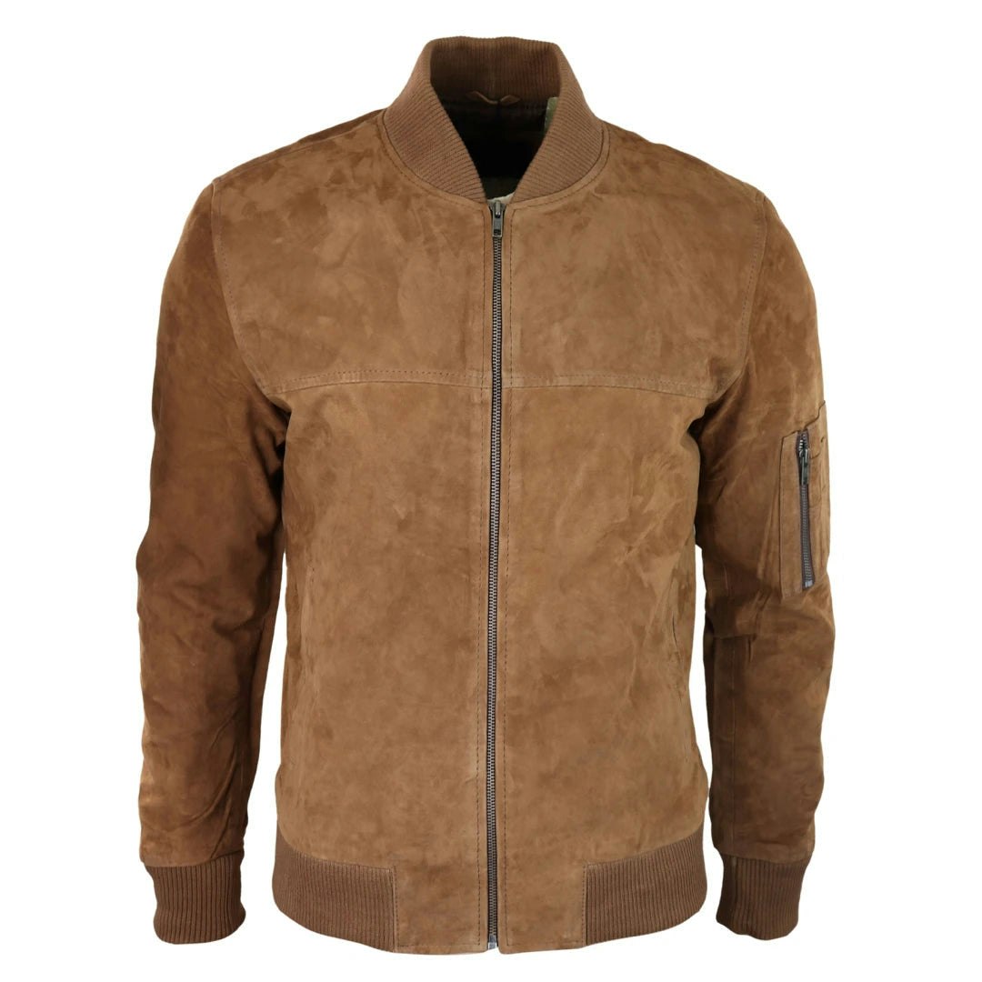 Infinity Leather Men's Brown Leather Company Genuine Suede Bomber Jacket Leather Casual Varsity Vintage Smart Casual - 5XL