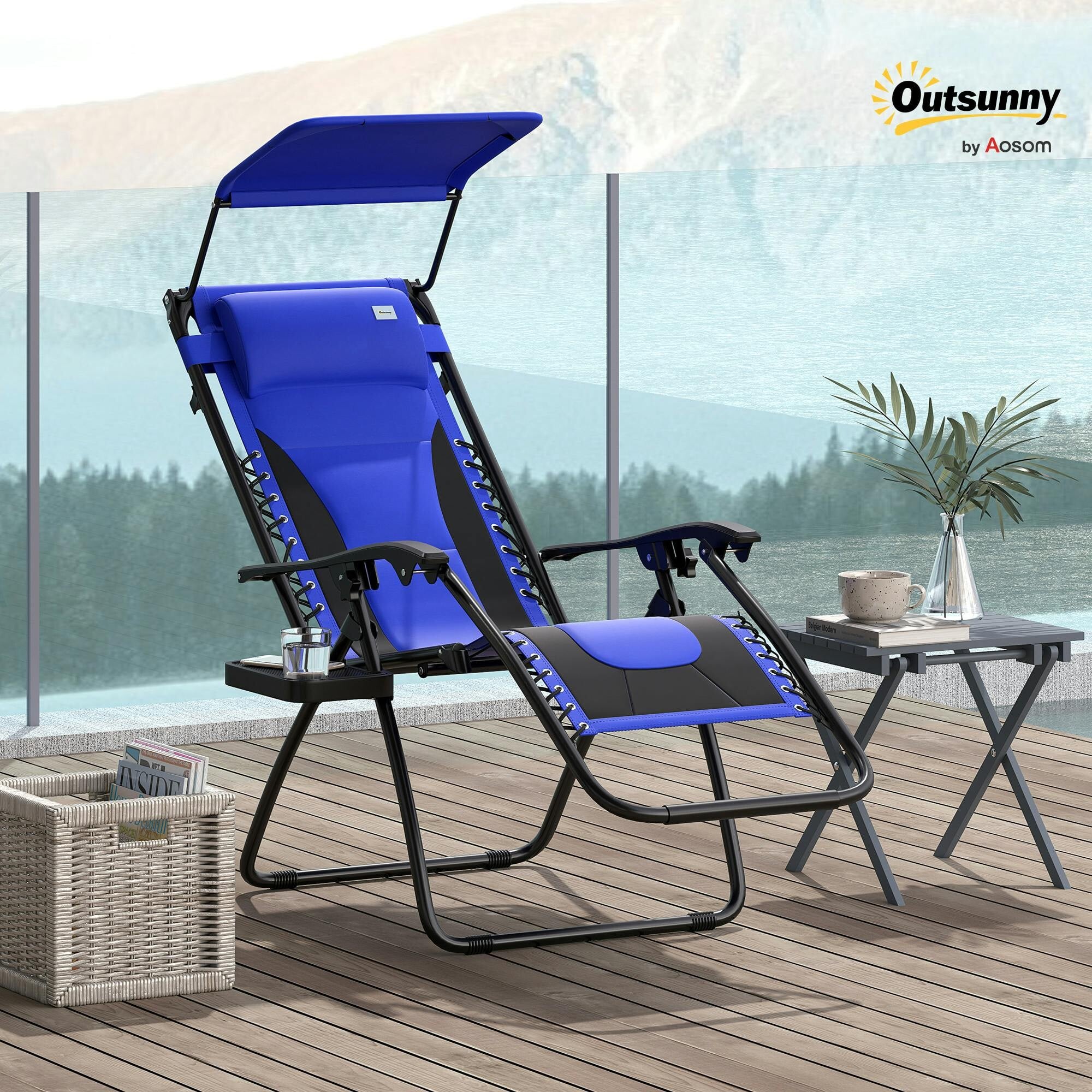 Outsunny Unisex Blue Zero Gravity Lounger Chair, Folding Reclining Chair, | : Size 1 Pack - Image 3