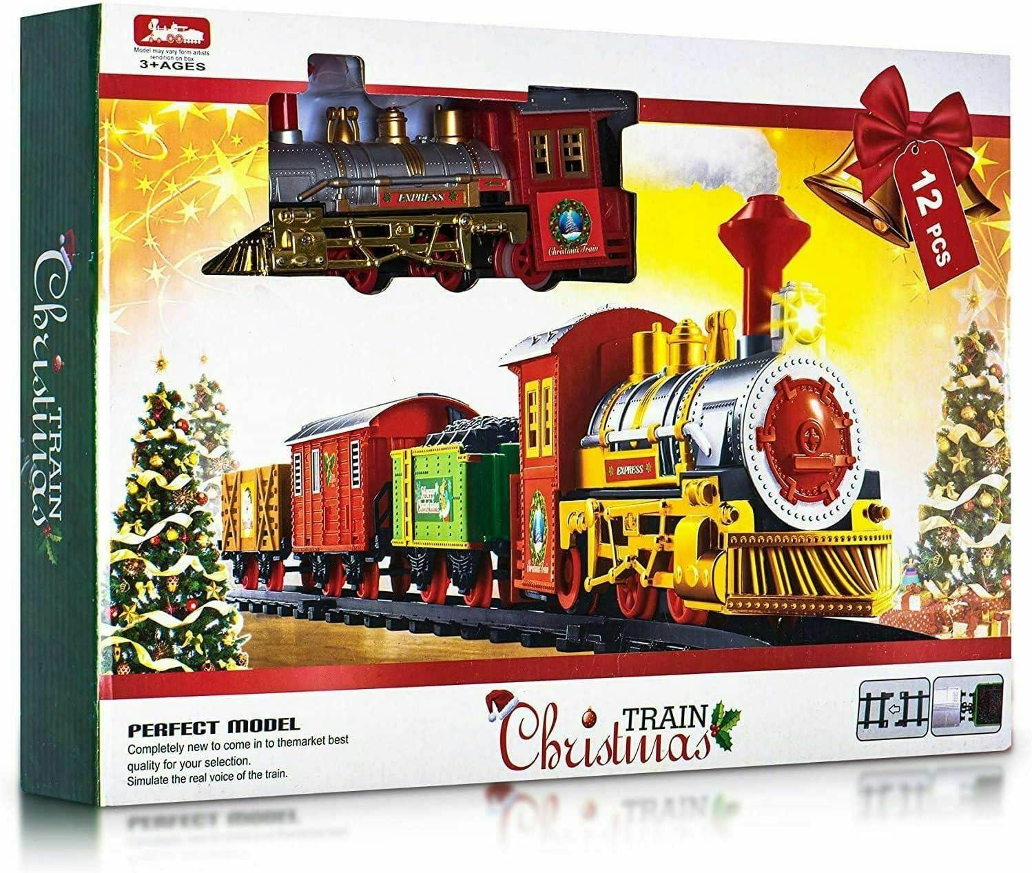 Mantraraj Light 12Pcs Christmas Train Set Track Deluxe Musical Sound Around Tree Decoration Xmas - 3+ - Multi - Christmas Train Set