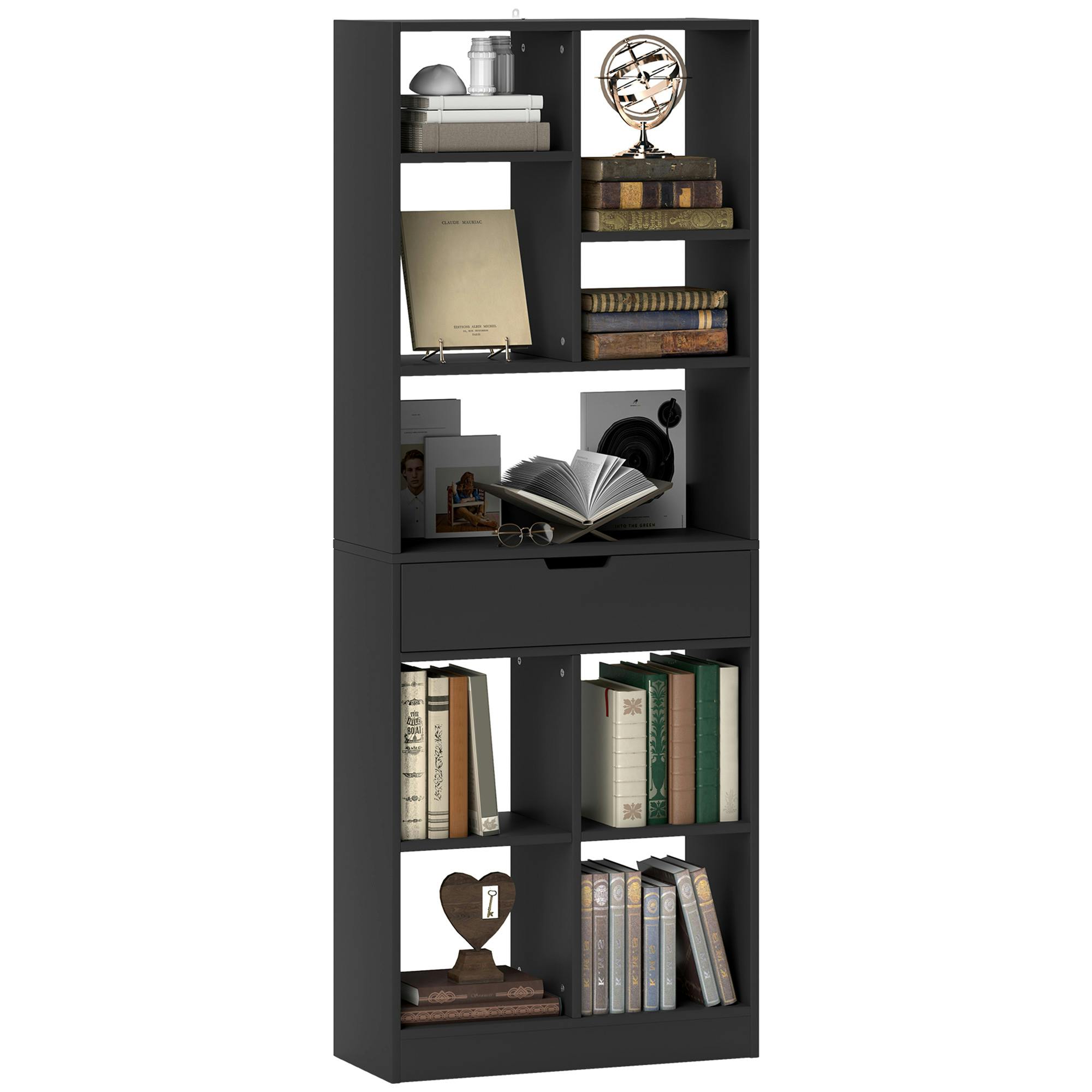 Rackhams Black Freestanding Bookcase Display Shelf With Drawer For Home Office