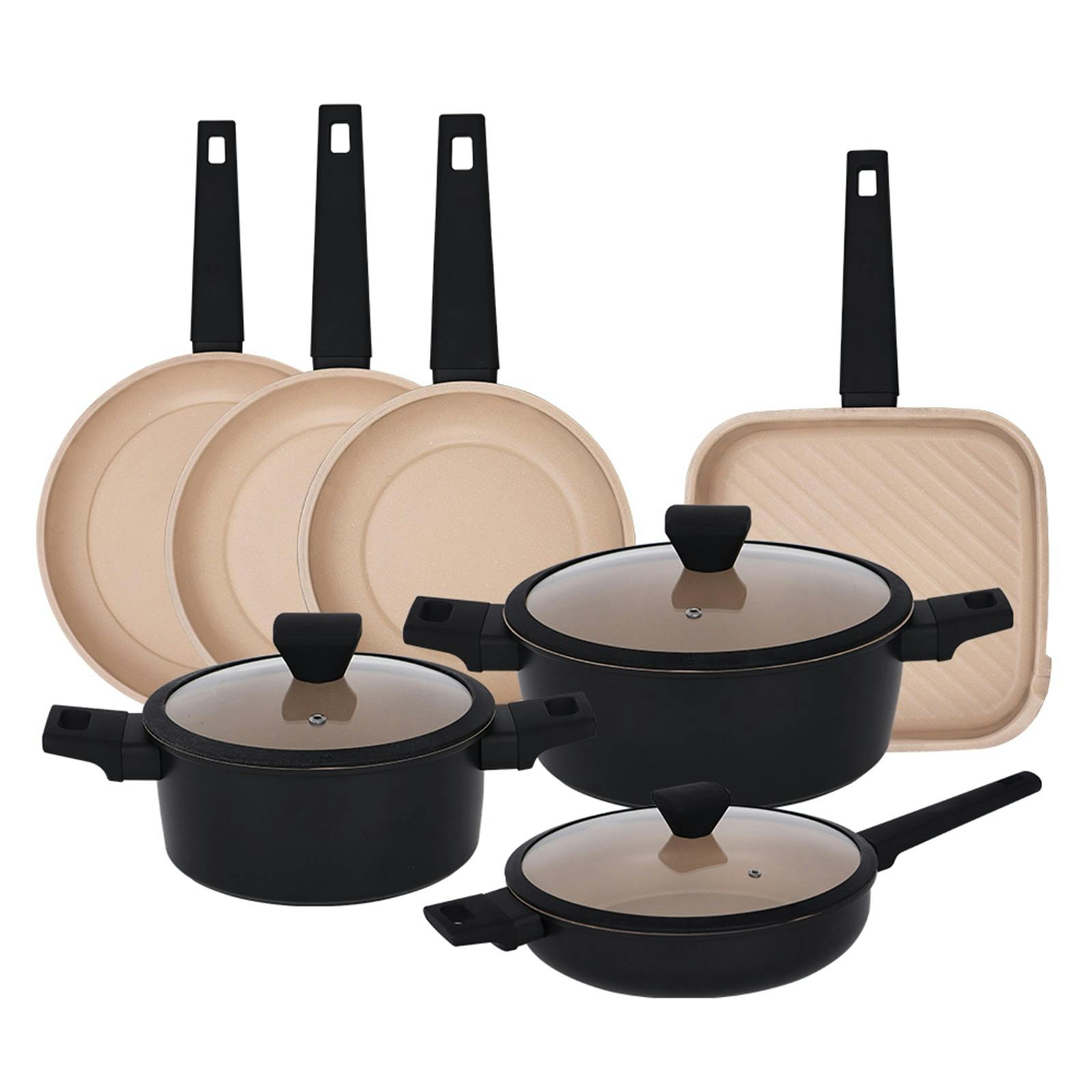 Rackhams Black Casamema 10 Pcs Forged Carbon Steel Non Stick Marble Saucepan Cookware Set