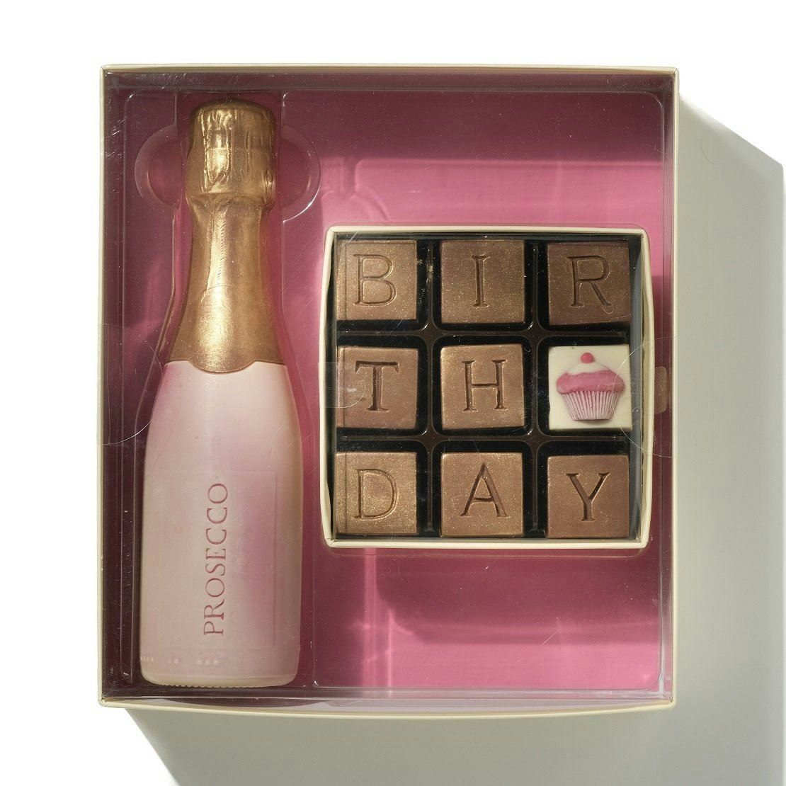 Choc On Choc White/Golden Chocolate Prosecco Birthday Gift Box