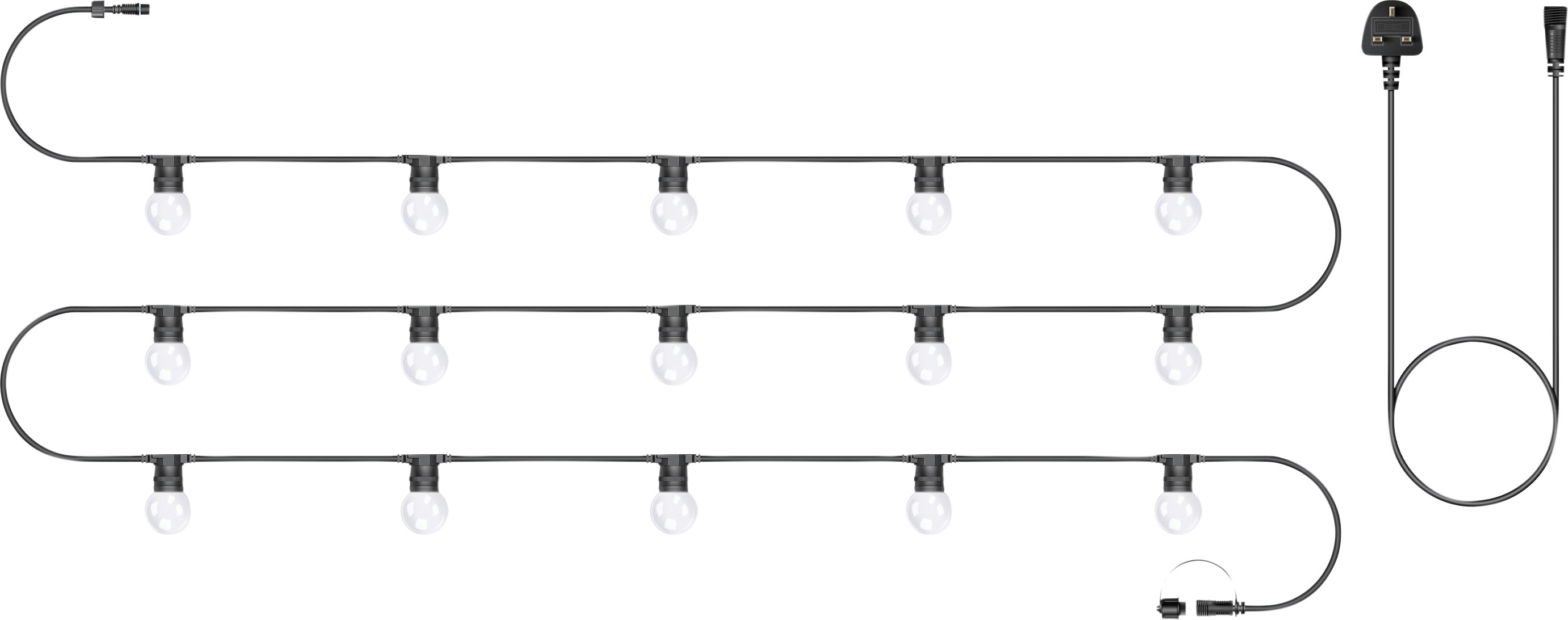 Eagle Connect Black/White Festoon Rubber Ip65 5M/15X2w Warm Clear Lamps
