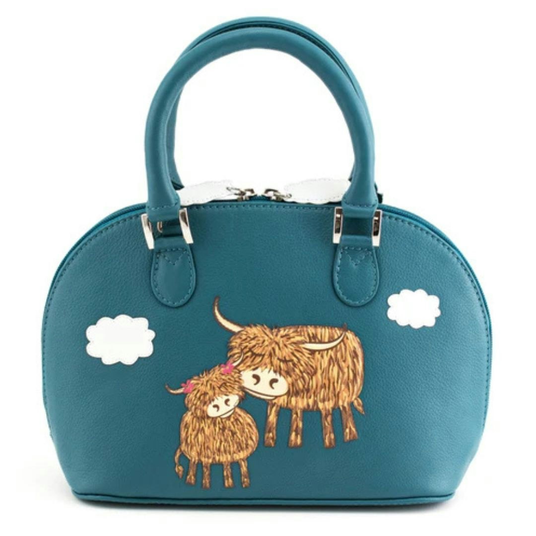 Mala Leather Black/Grey Bella Highland Cow Multiway Leather Grab Bag - Teal