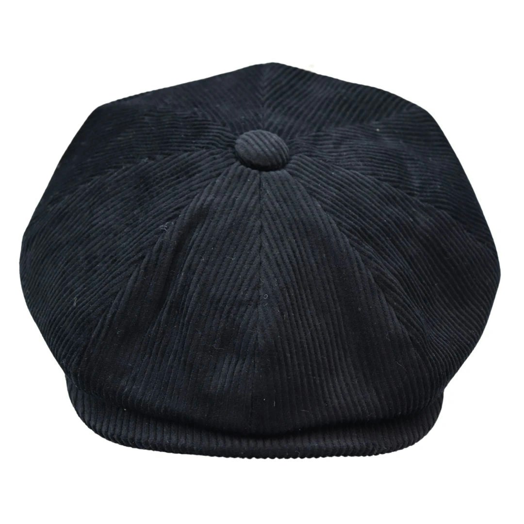 Major Men's Black 8 Panel Razor Baker Boy Hat Corduroy Blinders Newsboy Flat Caps - L/Xl