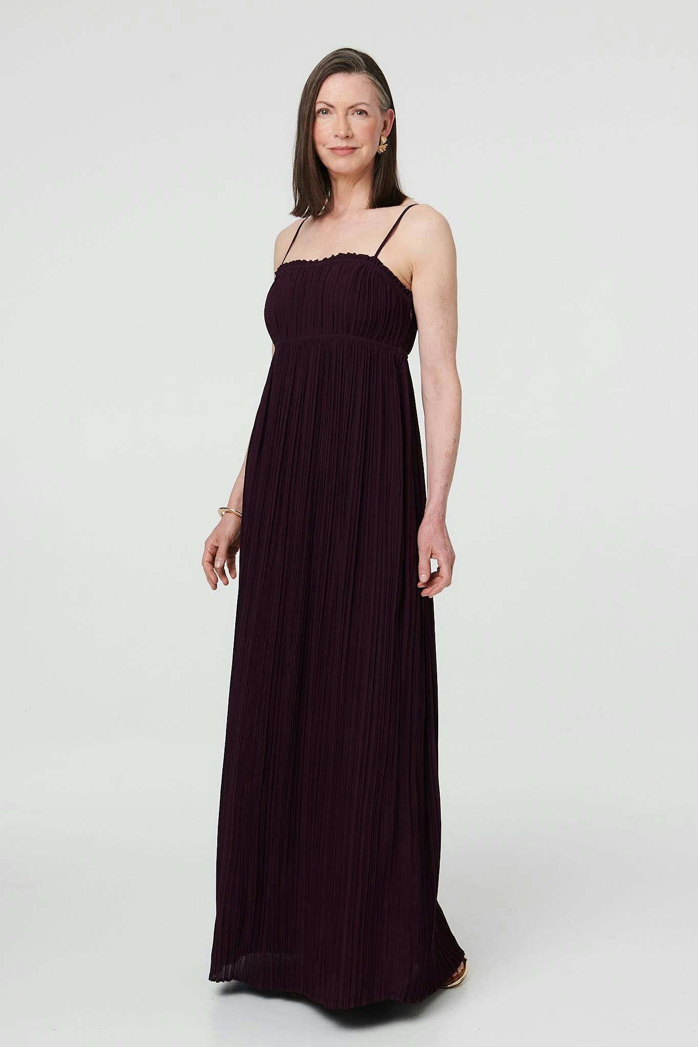 Izabel London Purple Pleated Cami Strap Maxi Dress - 16