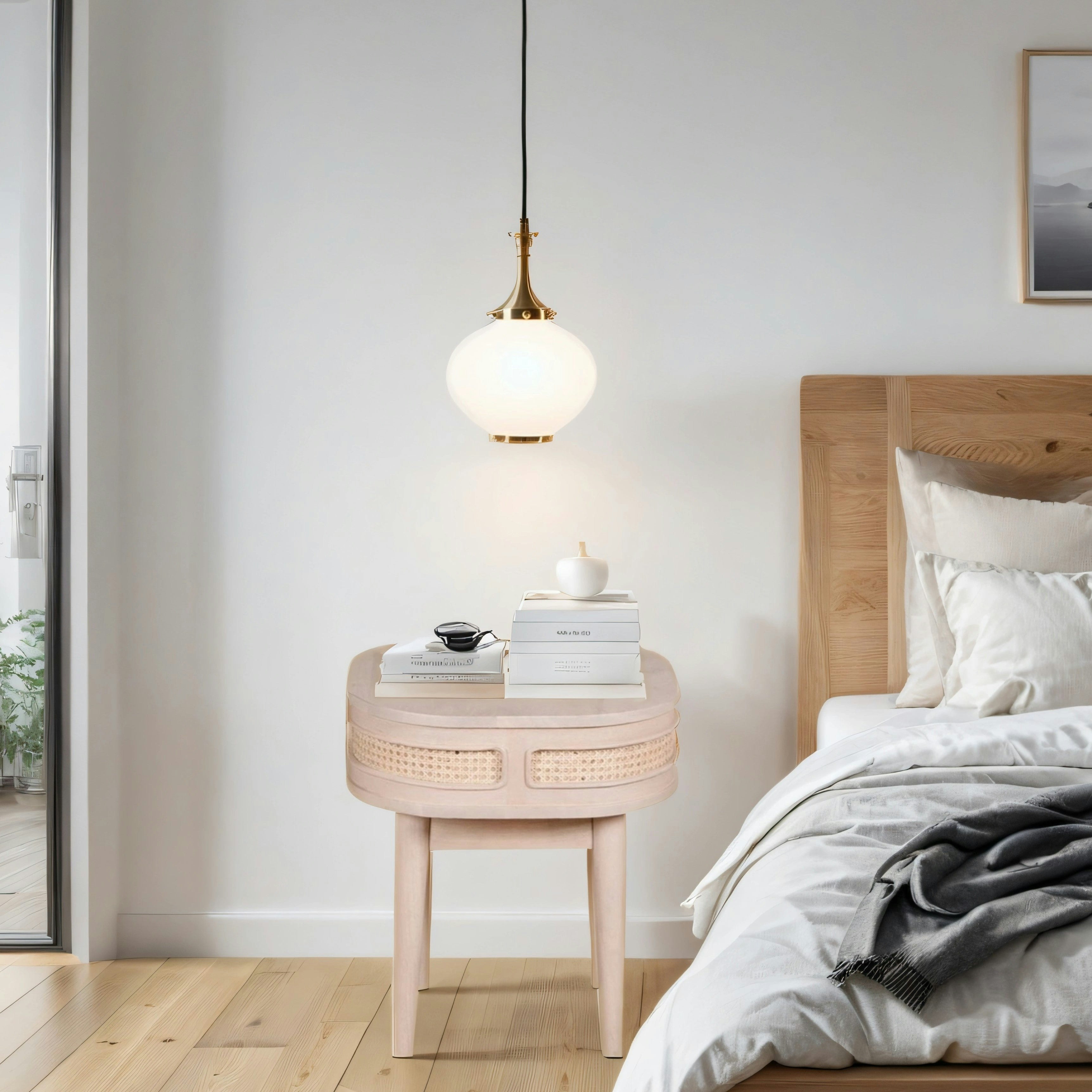 Rackhams Grain Carlester Cane And Wood Bedside Table - Wood - 1 - 50X50x55cm (Lxdxh)