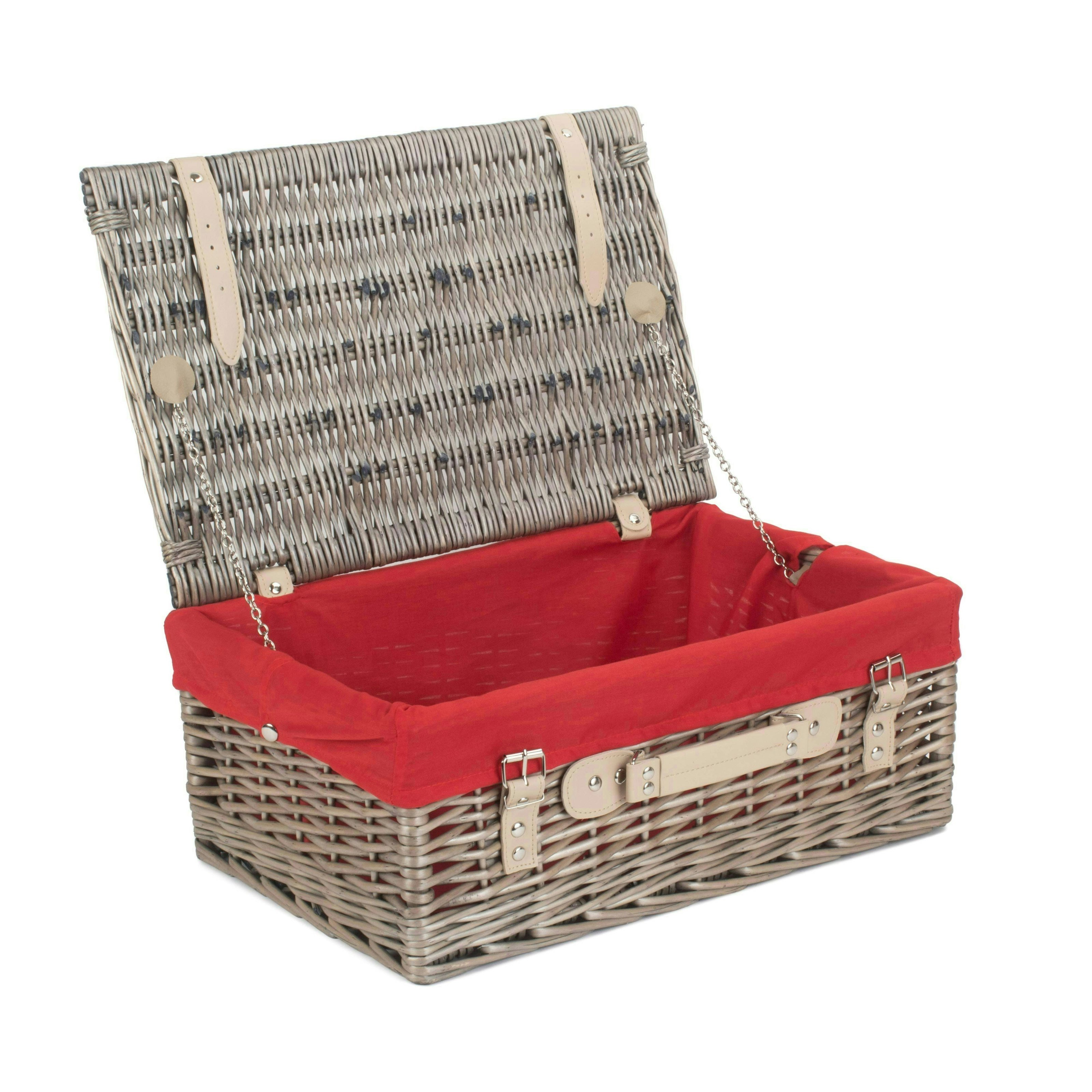 Red Hamper 46Cm Antique Wash Wicker Picnic Basket With Cotton Lining