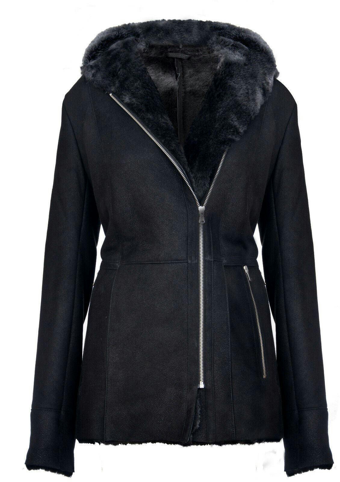 Infinity Leather Women's Black Hooded Merino Sheepskin Jacket-Mandalay - Uk 5XL/24 | Eu 50 | Us 20