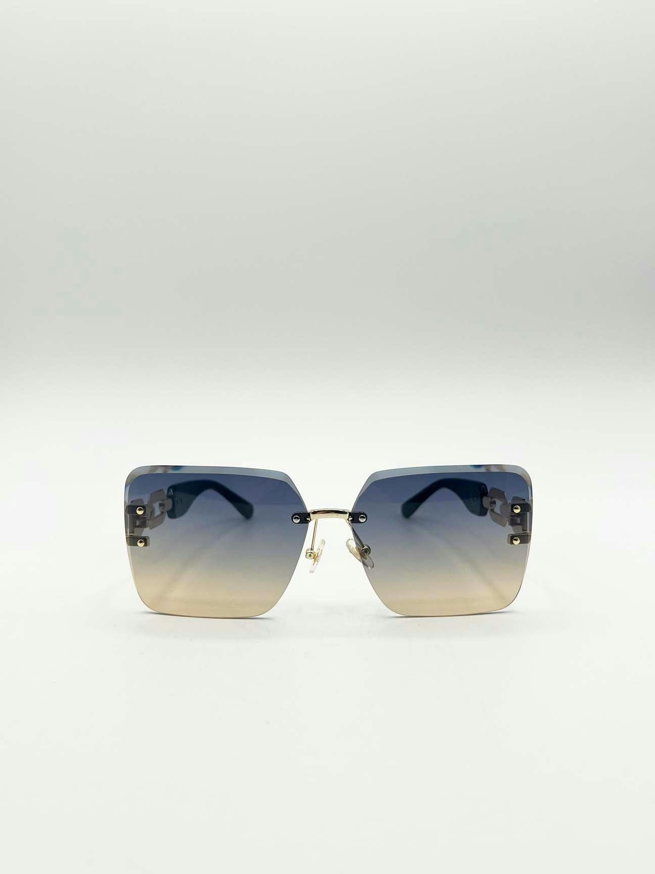Svnx Gold/Blue Rimless Oversized Square Sunglassses In Navy - One Size