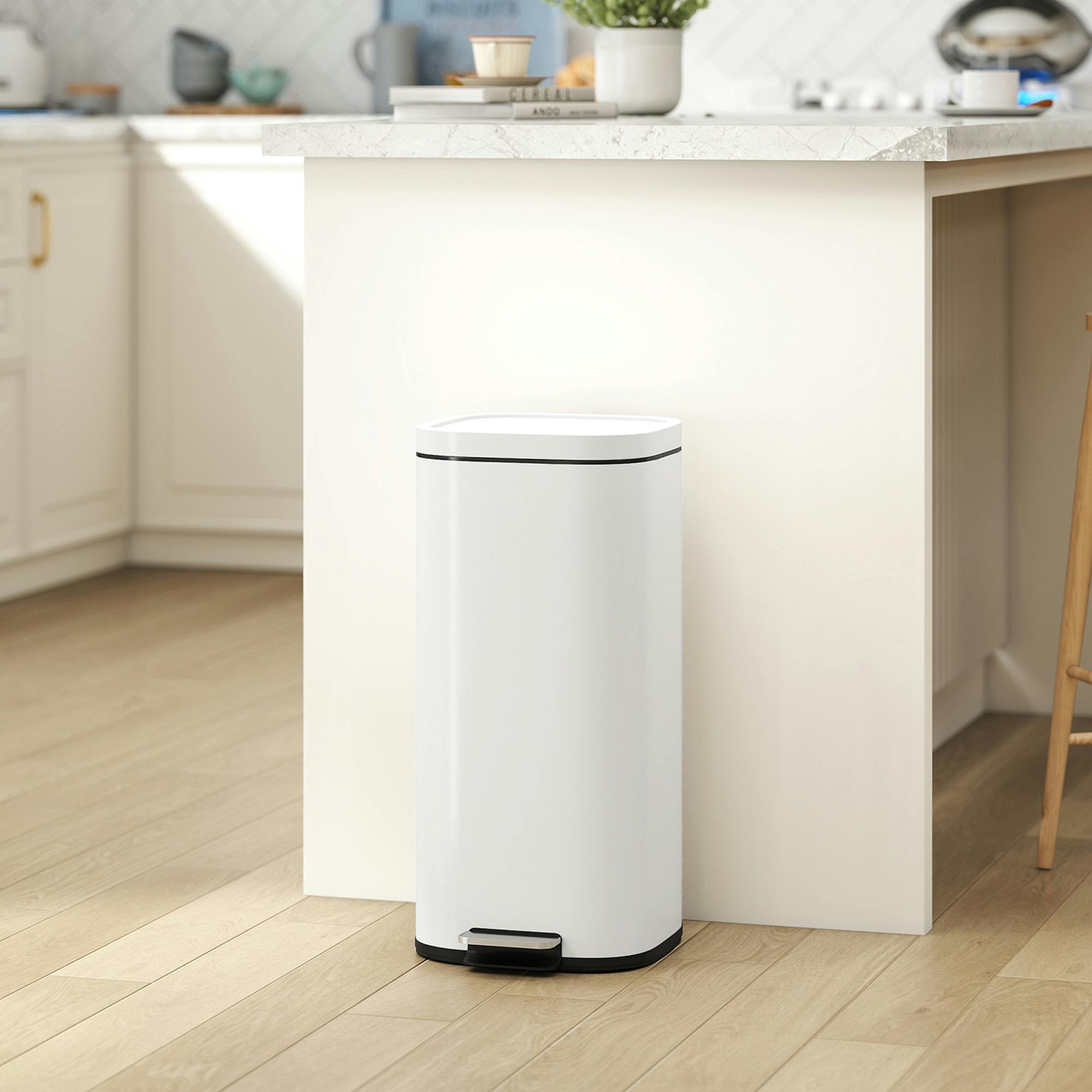 Rackhams Cream/White 30L Kitchen Bin, Pedal Bin With Lid, Removable Inner Bucket
