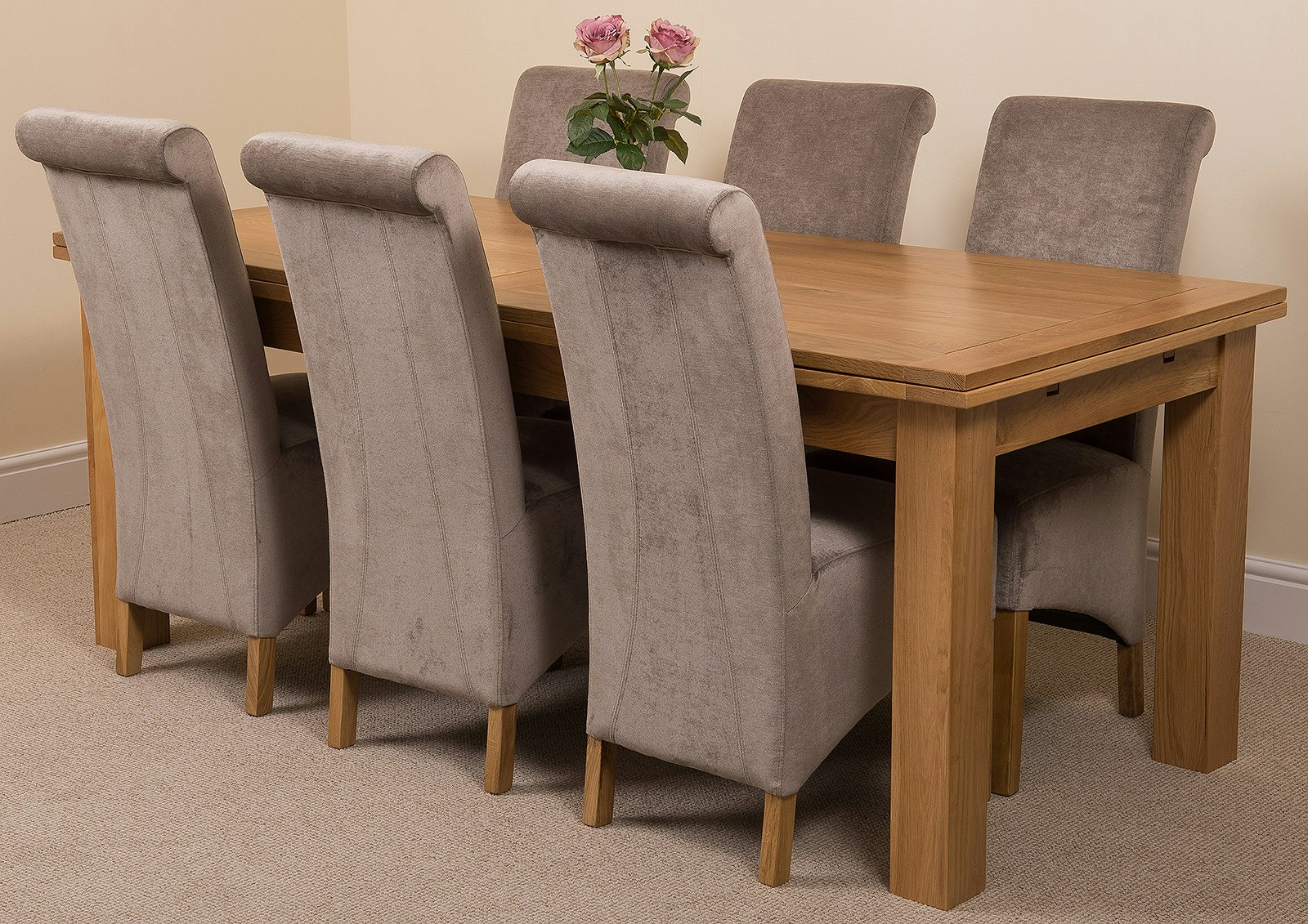 That's Furniture Grey Richmond Oak Extending Dining Table With Montana Fabric Chairs - 6 Chairs Large
