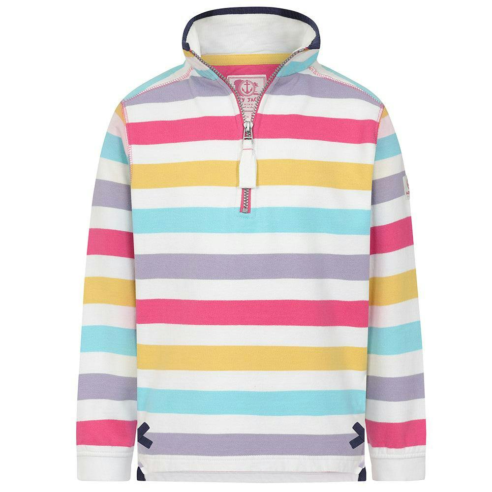 Lazy Jacks Kids Striped Quarter Zip Sweatshirt - Bright Pastel - 7-8 Years - Bright Pastel - 100% Cotton