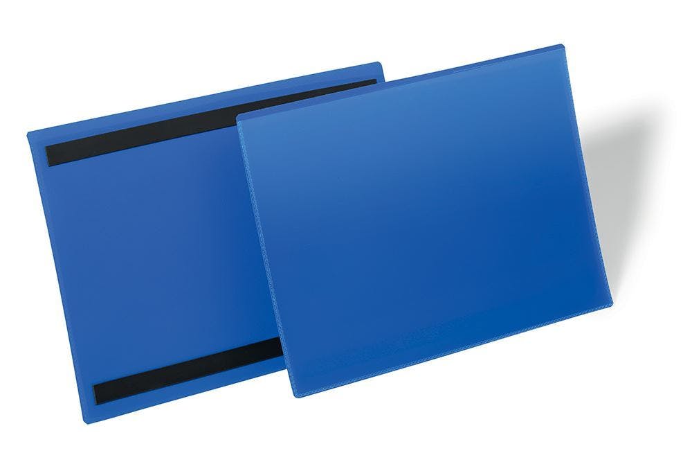 Rackhams Blue Magnetic Ticket Label Holder Document Pockets | 50 Pack | A4