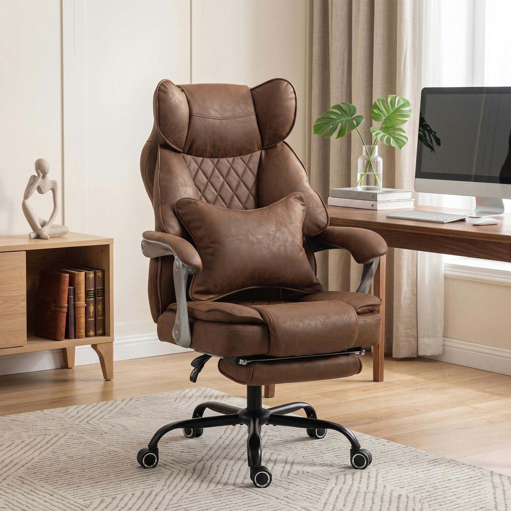 Homcom Dark/Brown Big And Tall Office Chair With Lumbar Support