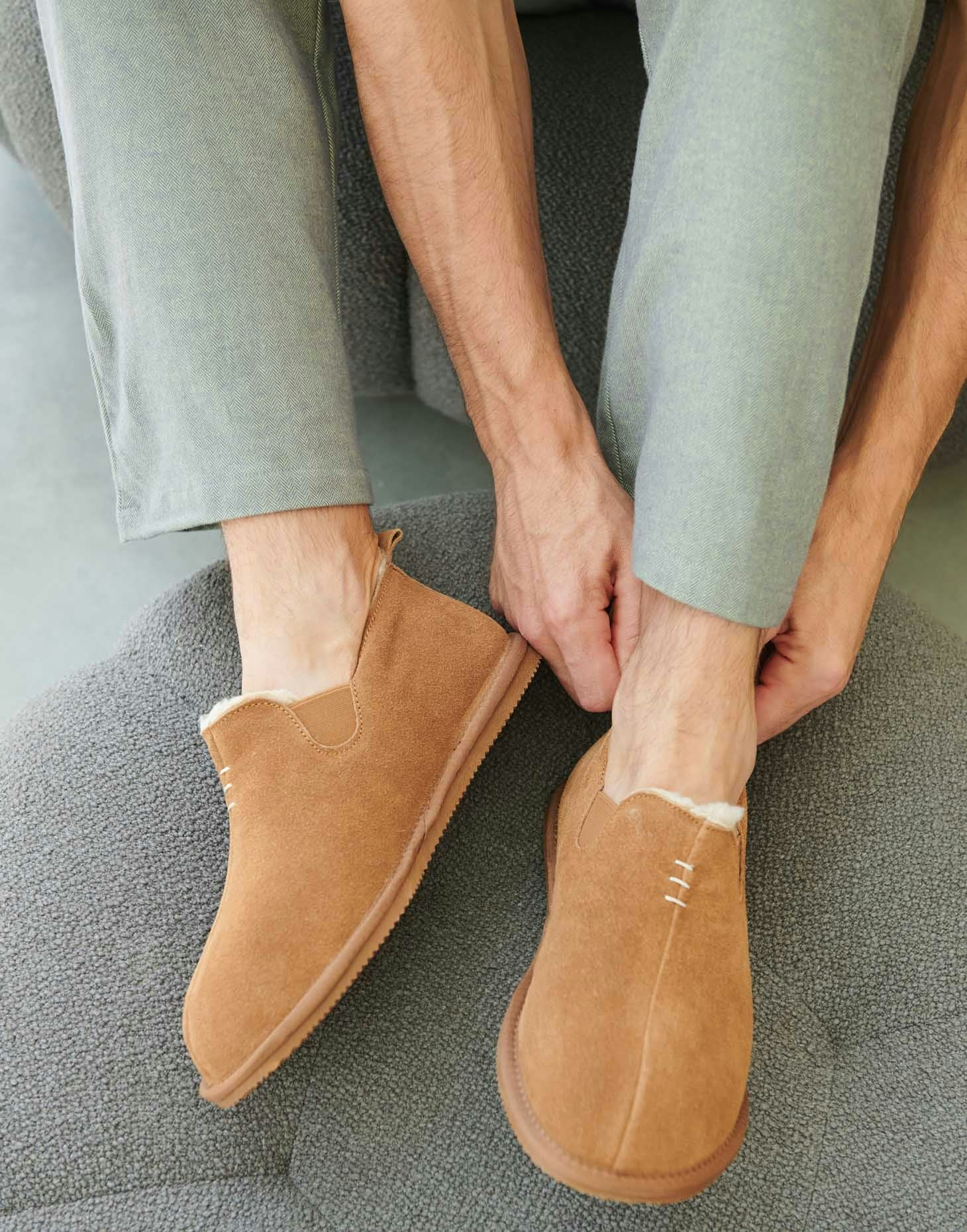 British Boxers Men's Lowland Sheepskin And Suede Slipper Boots – Chestnut - Uk 7 (Eu 41)