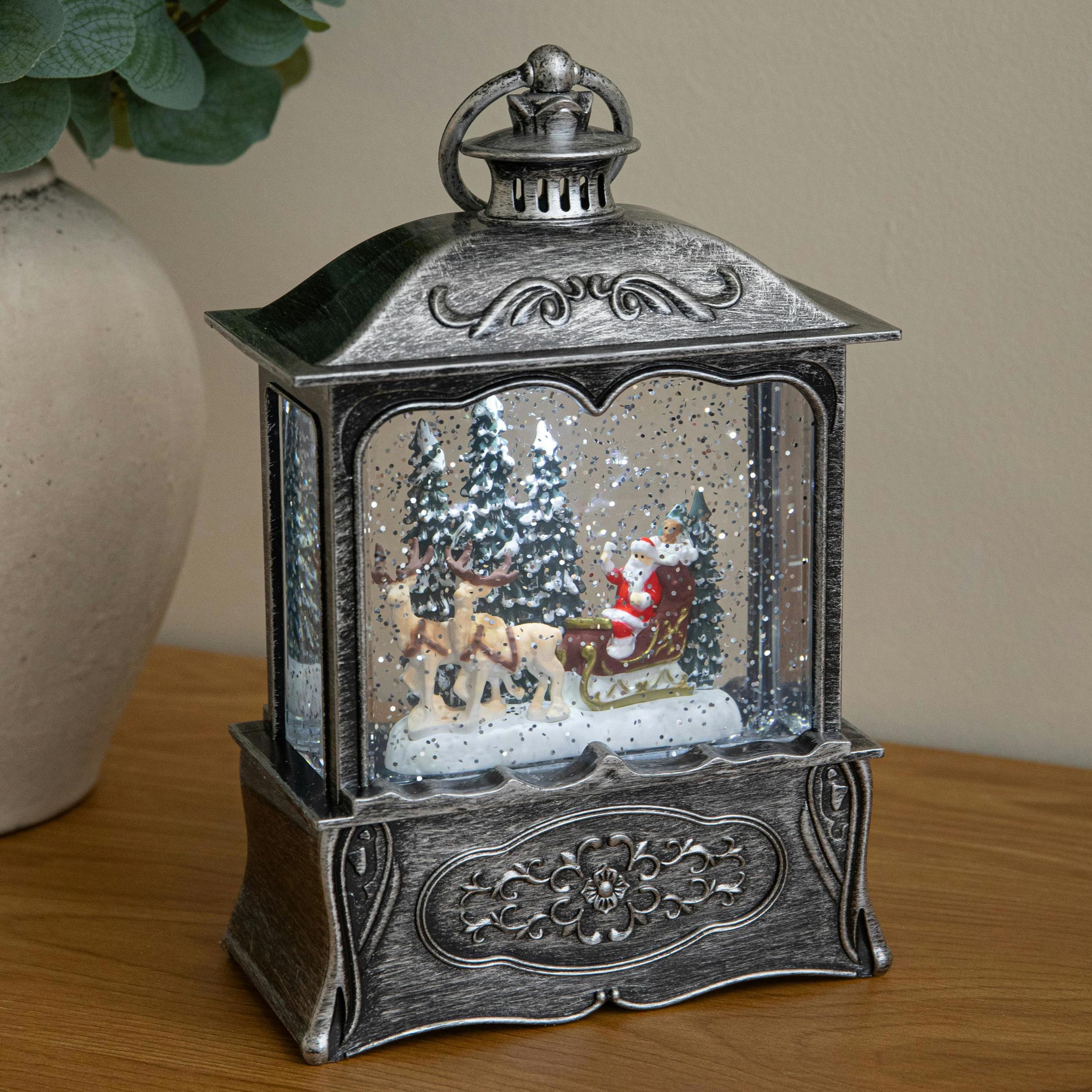 Silver 22Cm Dual Powered Santa Sleigh Christmas Water Spinner Lantern - Image 4