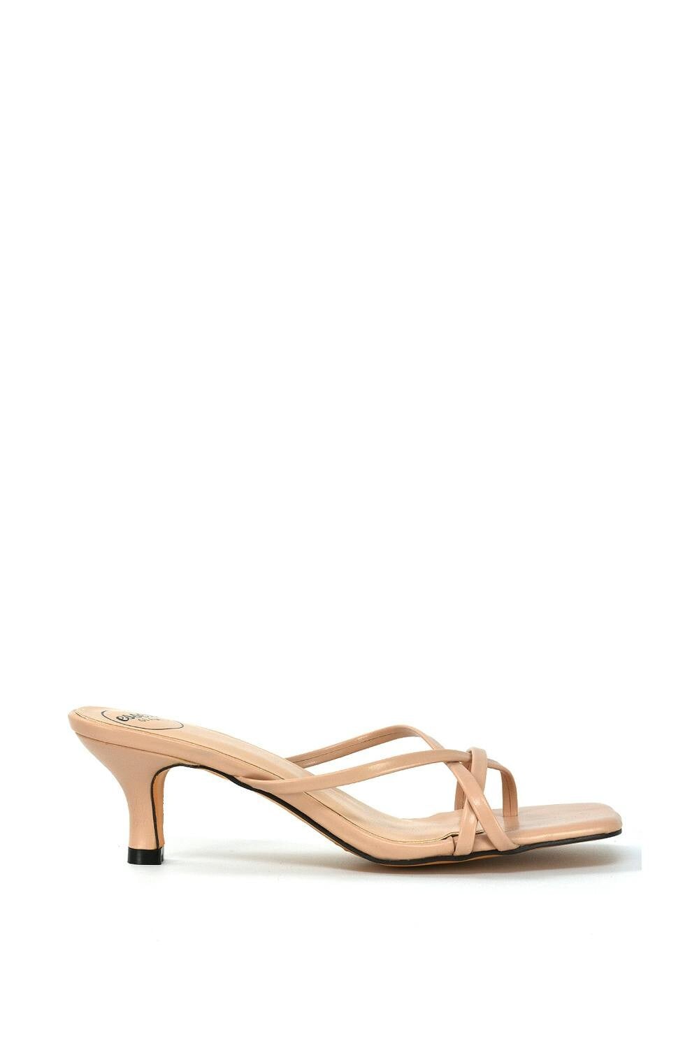 Xy London Women's Beige Strappy Square Toe Kitten Heel Slip On Mule Sandals - 8