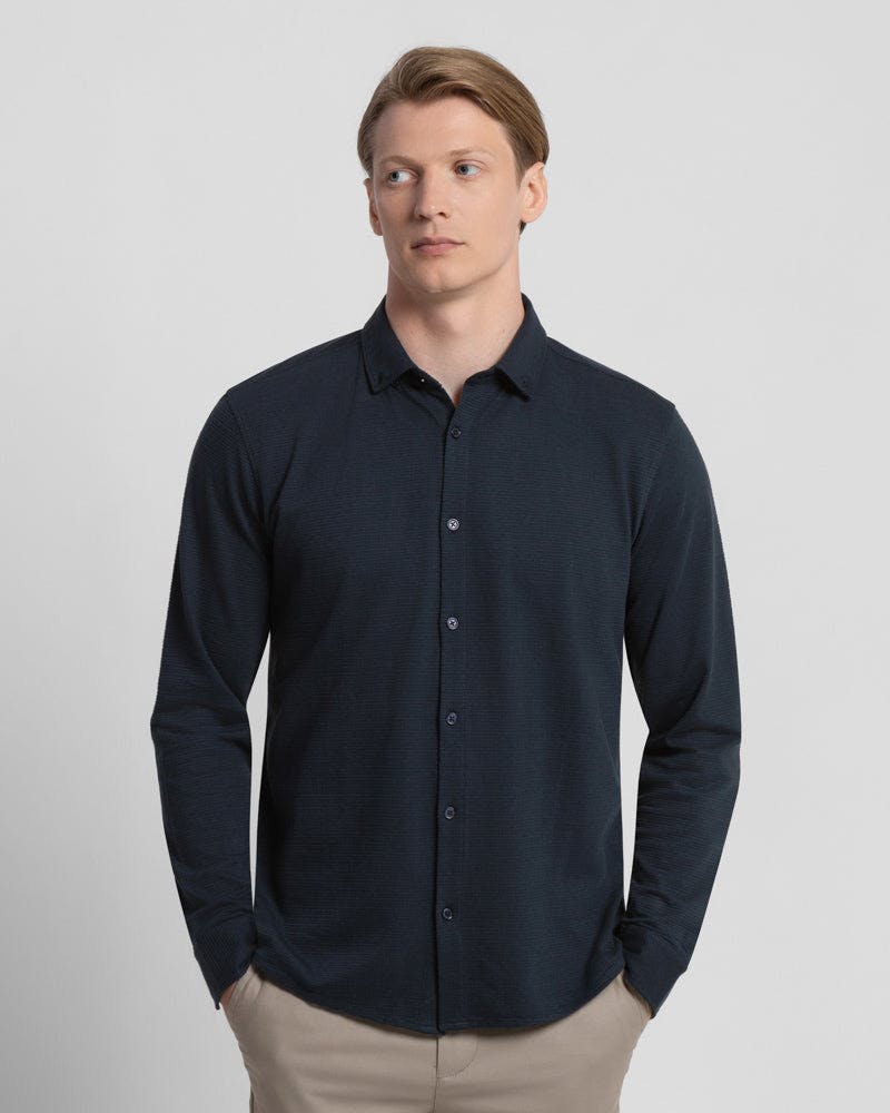 Steel & Jelly Black Textured Long Sleeve Jersey Shirt - Navy - M