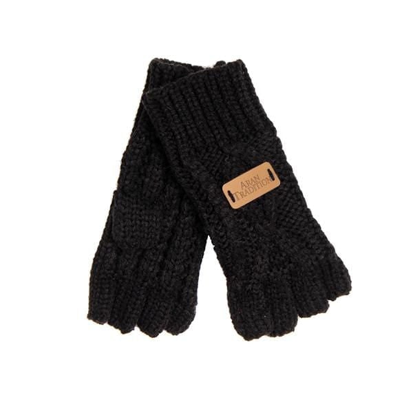 Aran Traditions Black Aran Classic Cable Fingerless Gloves