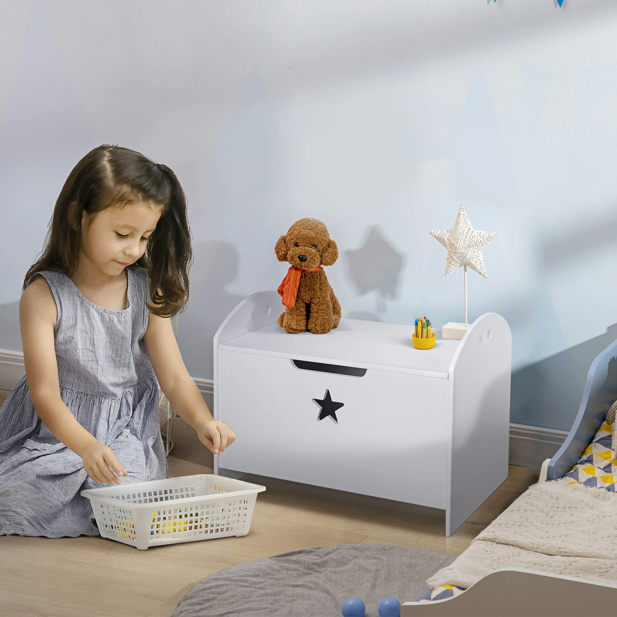 Homcom White Kids Wooden Toy Children Box Storage Organizer Side Handle - 62 X 40 X 46.5 Cm