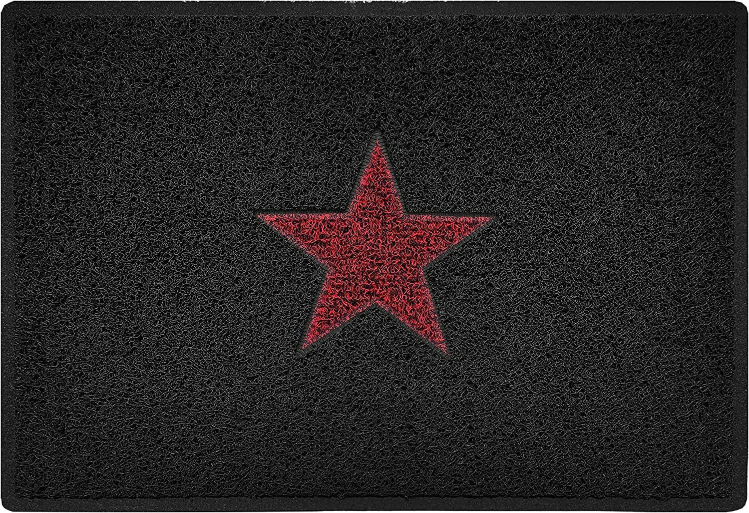 Rackhams Black/Red Inlay Star Doormat - With Star - 75Cm X 44Cm