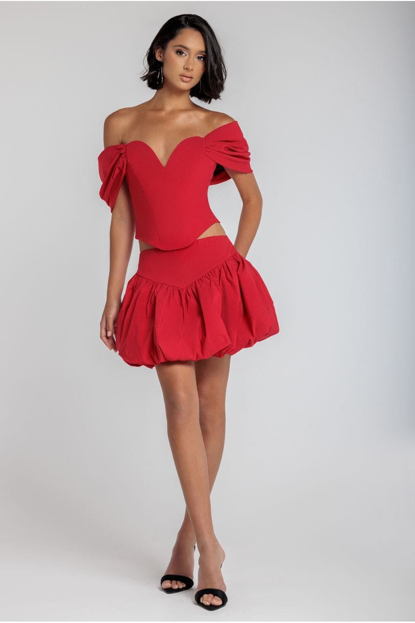 Goddiva Red Bengaline Balloon Mini Skirt - By - 10