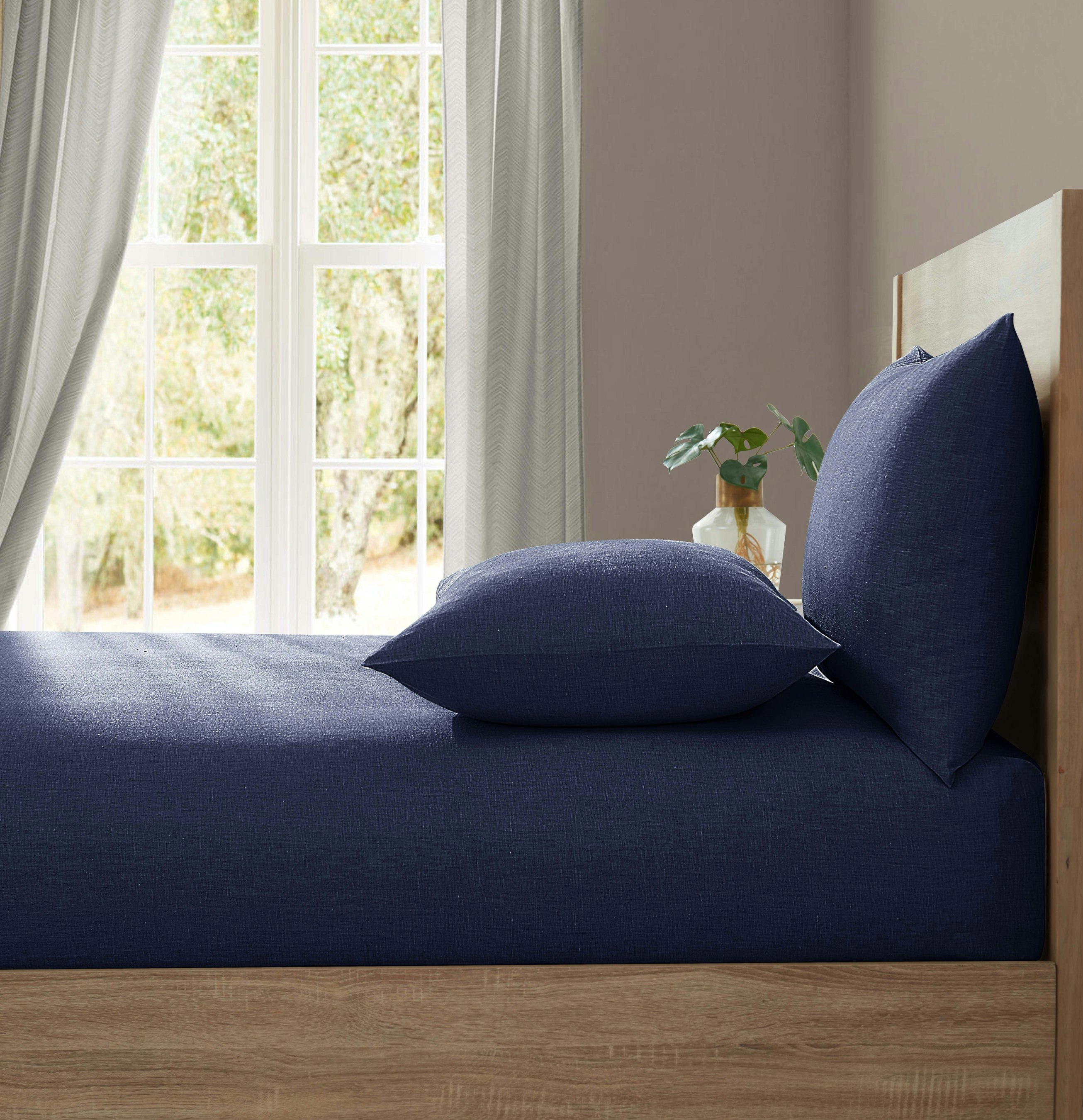 Rackhams 'Pure Washed Linen' Fitted Sheet - Navy - King