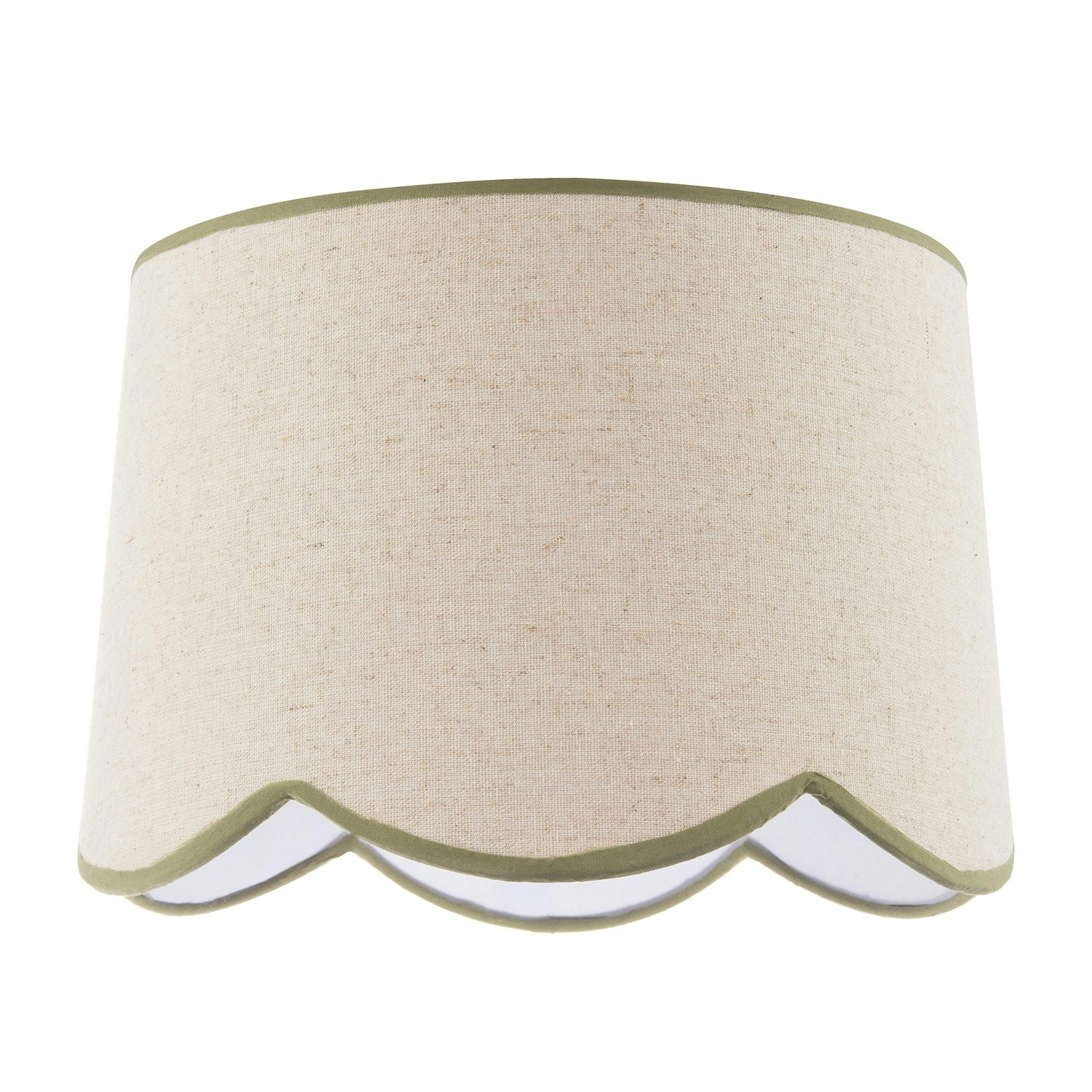 Rackhams Green/Beige/White Natural Oatmeal Textured Linen Scallop Lamp Shade With Olive Trims
