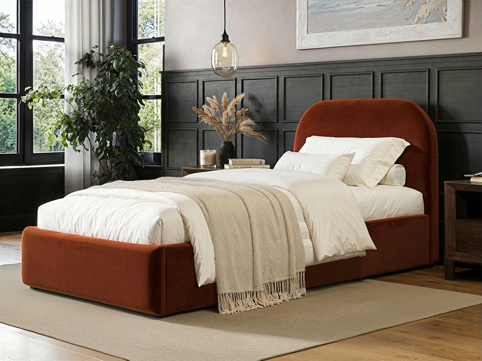 Flair Alba Single Ottoman Bed - Orange Velvet - Small Size - Image 4