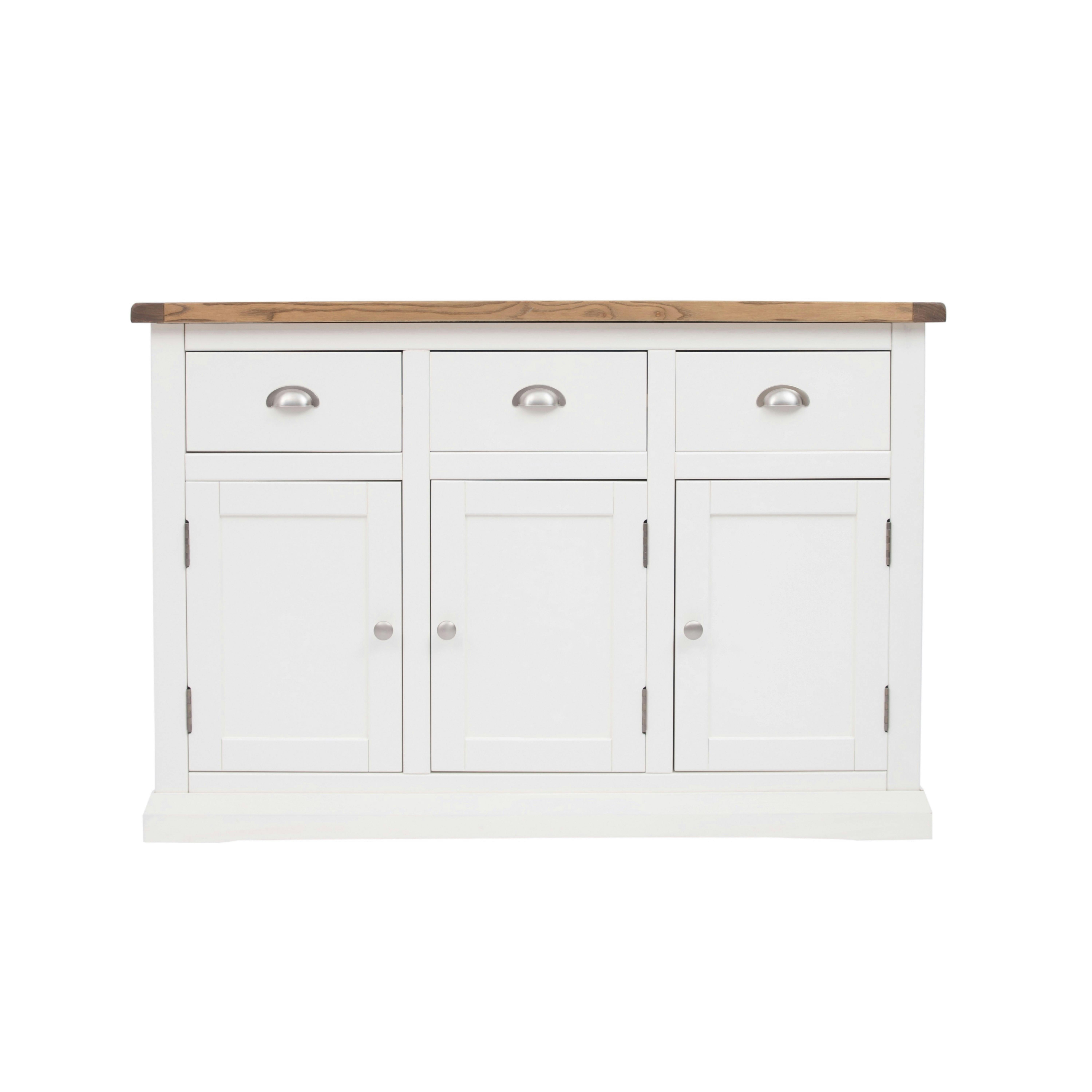 Rackhams White Cosenza Off 3 Drawer 3 Door Sideboard Chrome Cup Handle - Off