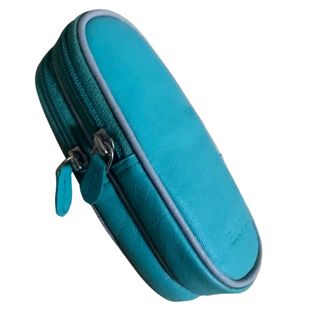 Love Emvy Unisex Turquoise/Grey Soft Leather Double Glasses Case