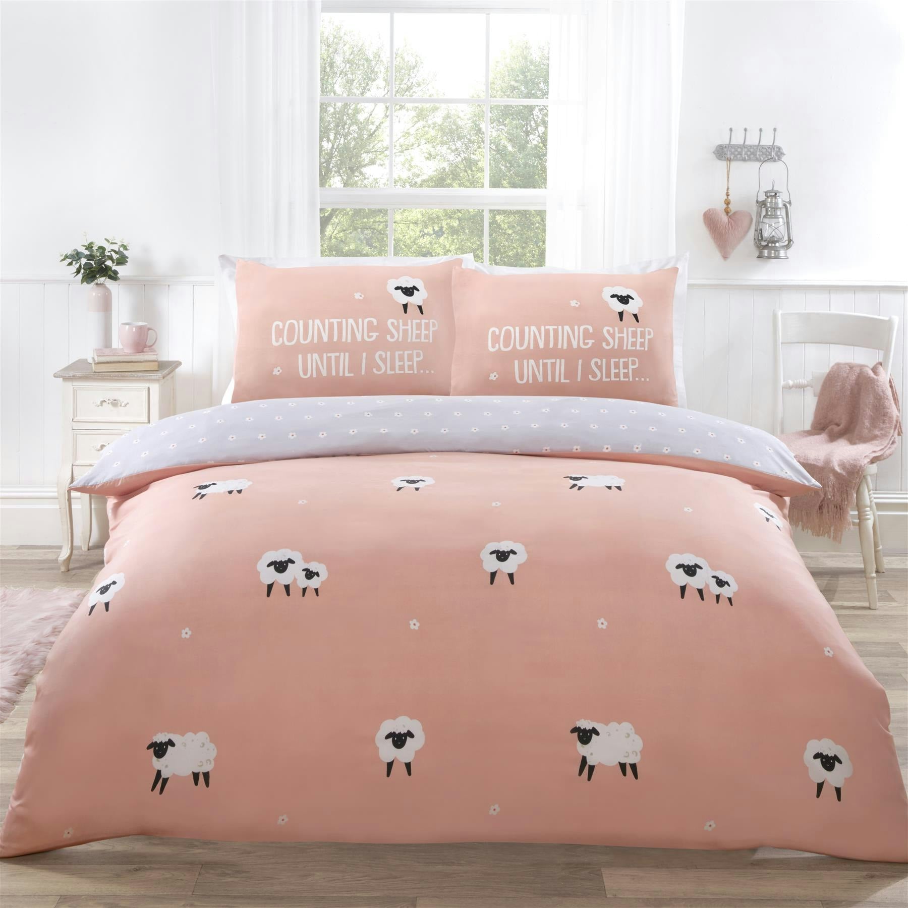 Rackhams Pink Cute Sheep Reversible Duvet Cover Bedding Set - Single