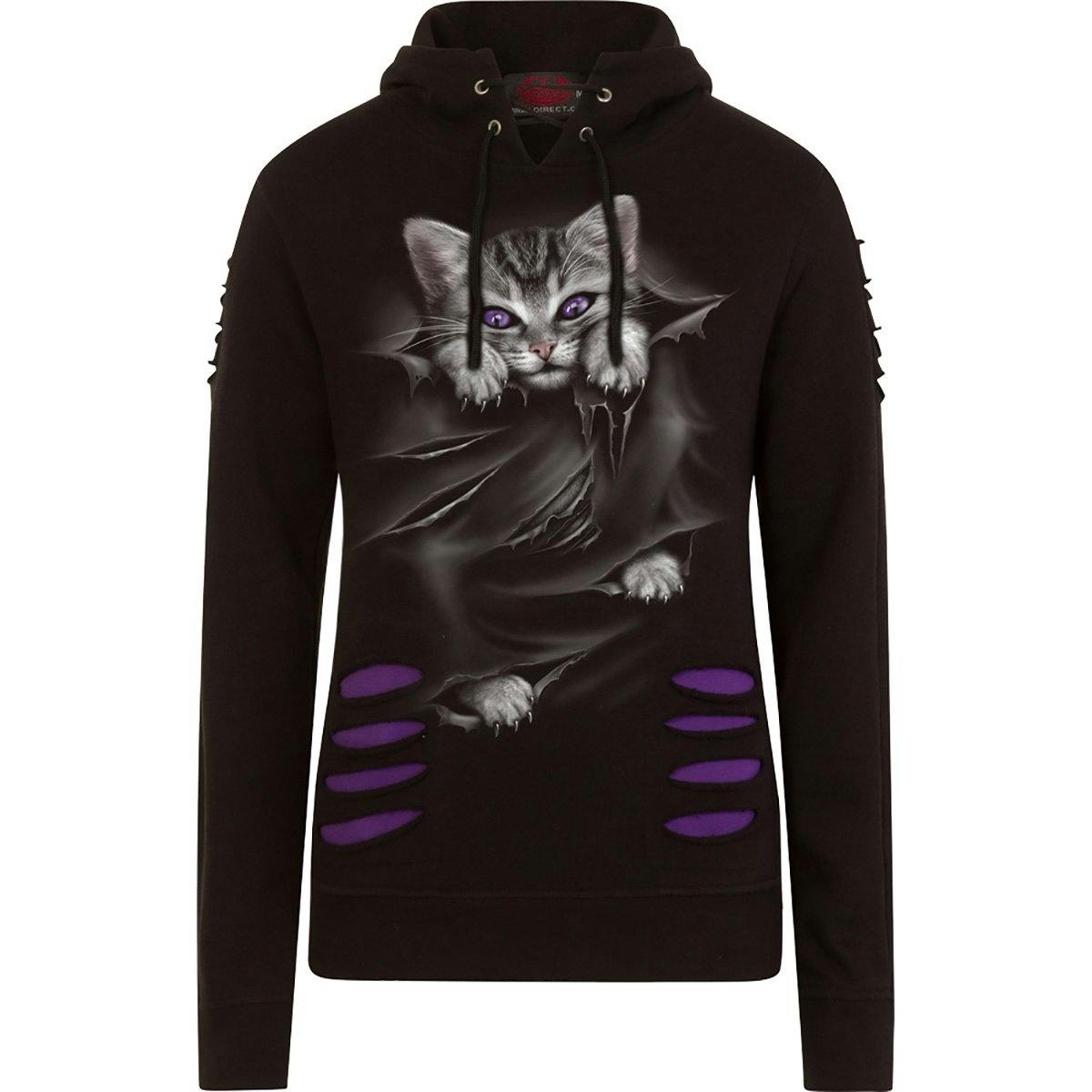 Spiral Direct Purple/Black Bright Eyes - Large Hood Ripped Hoody - Xl - Digital - Digital