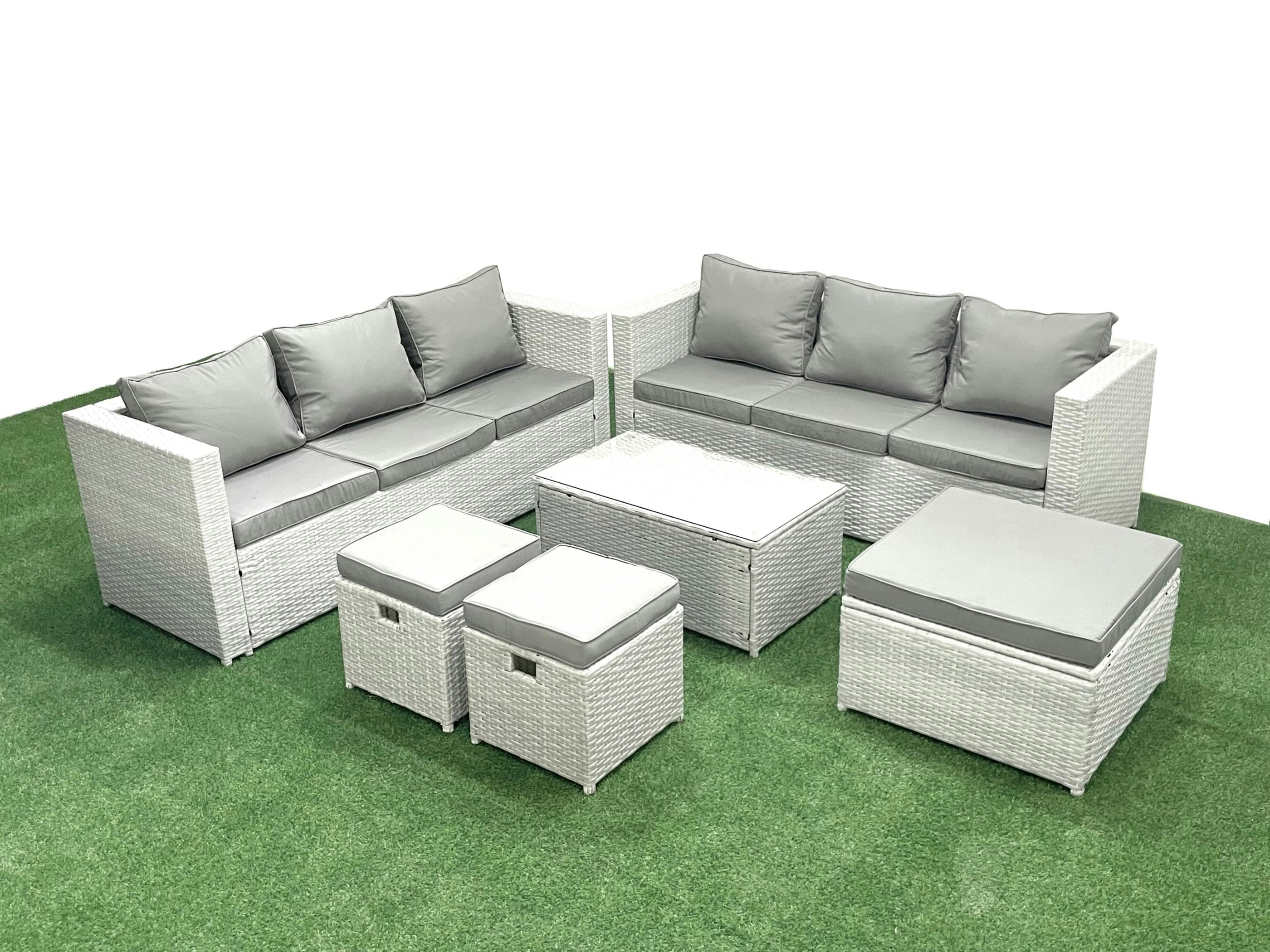 Fimous Light/Grey Garden Outdoor Pe Rattan Furniture Set 9 Seater Rattan Garden Sofa Set With 3 Footstools Mixed