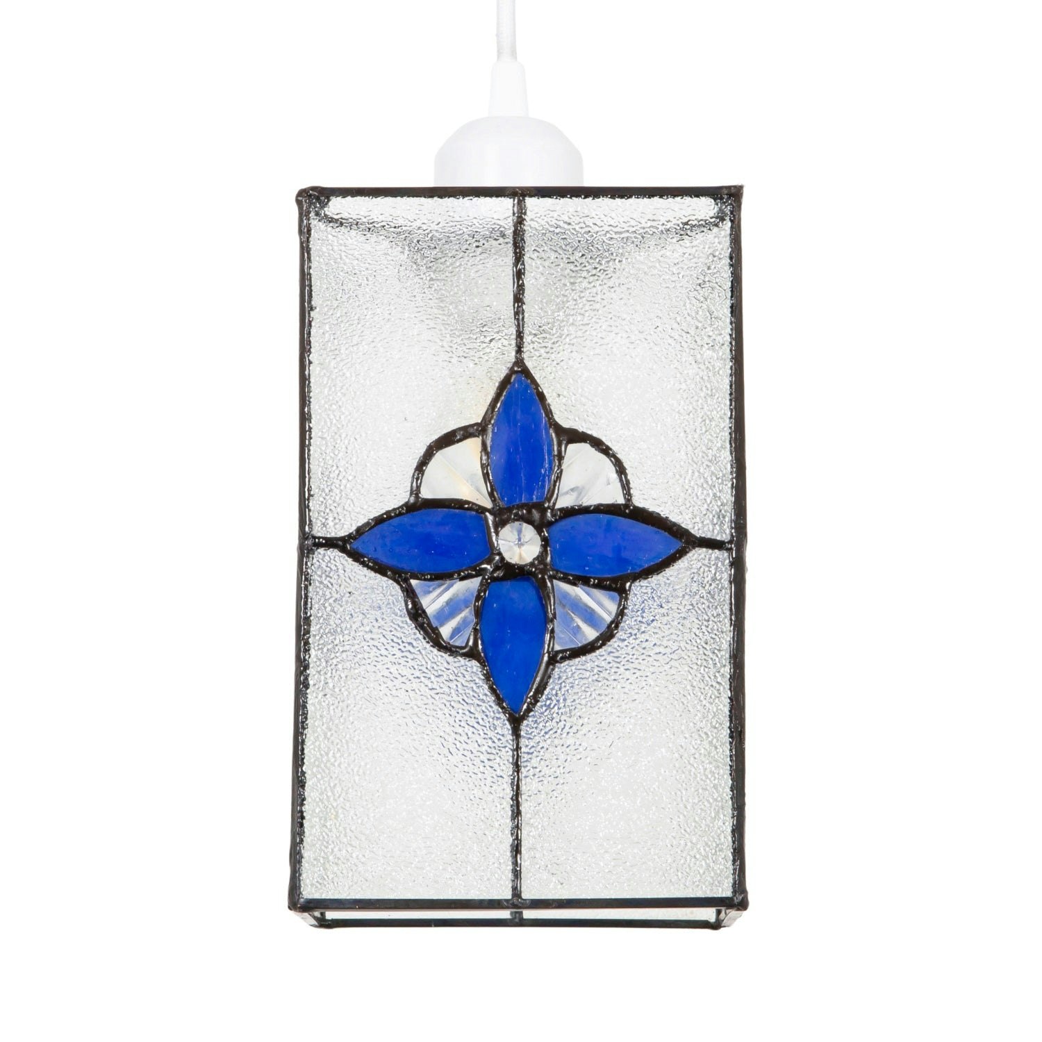 Happy Homewares Light/Blue Traditional Clear Glass Tiffany Style Pendant Shade With Royal Panels