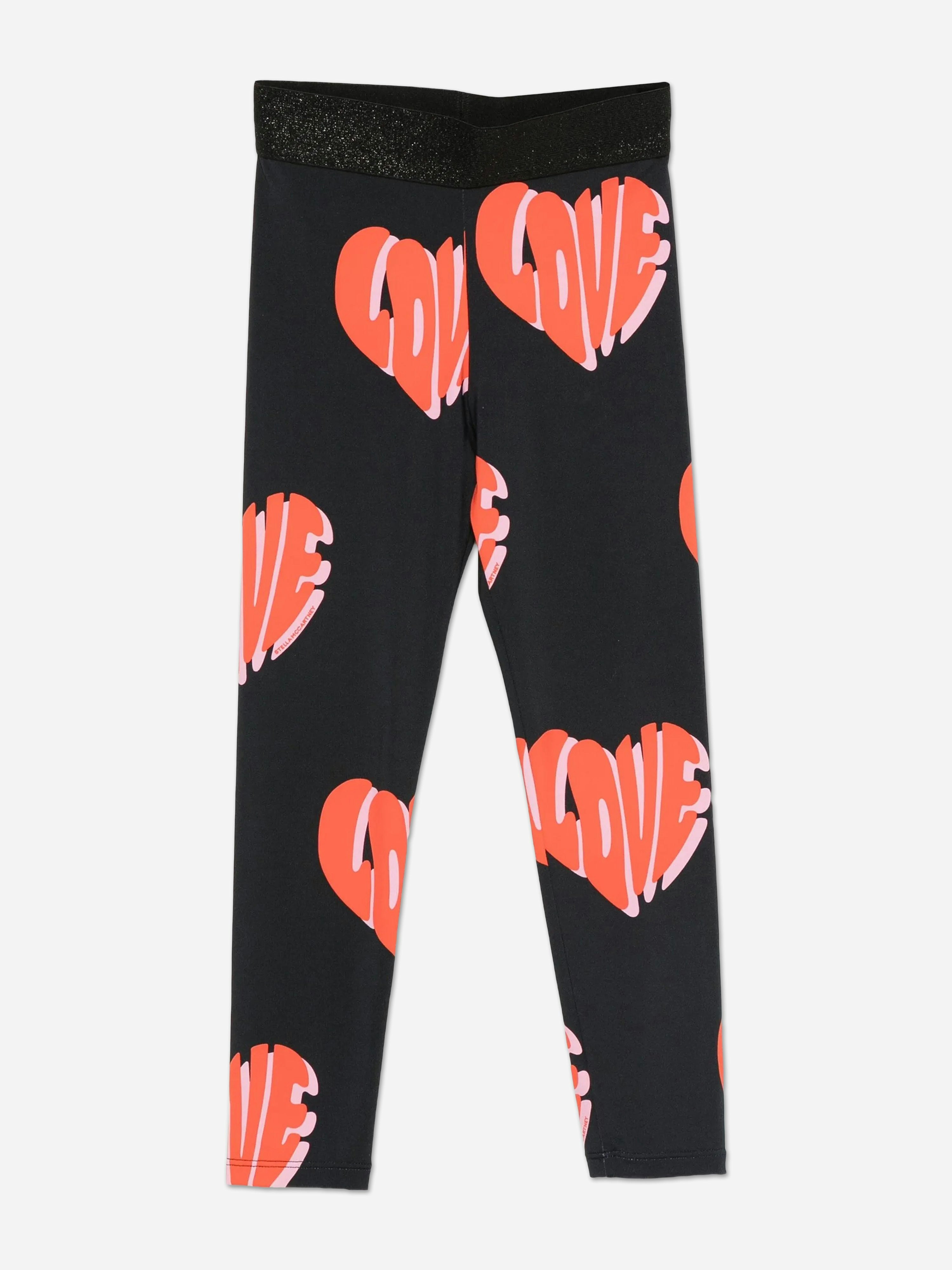 Stella Mccartney Kids Girls Black Stella Mccartney Love Aop Leggings In - 5 Yrs