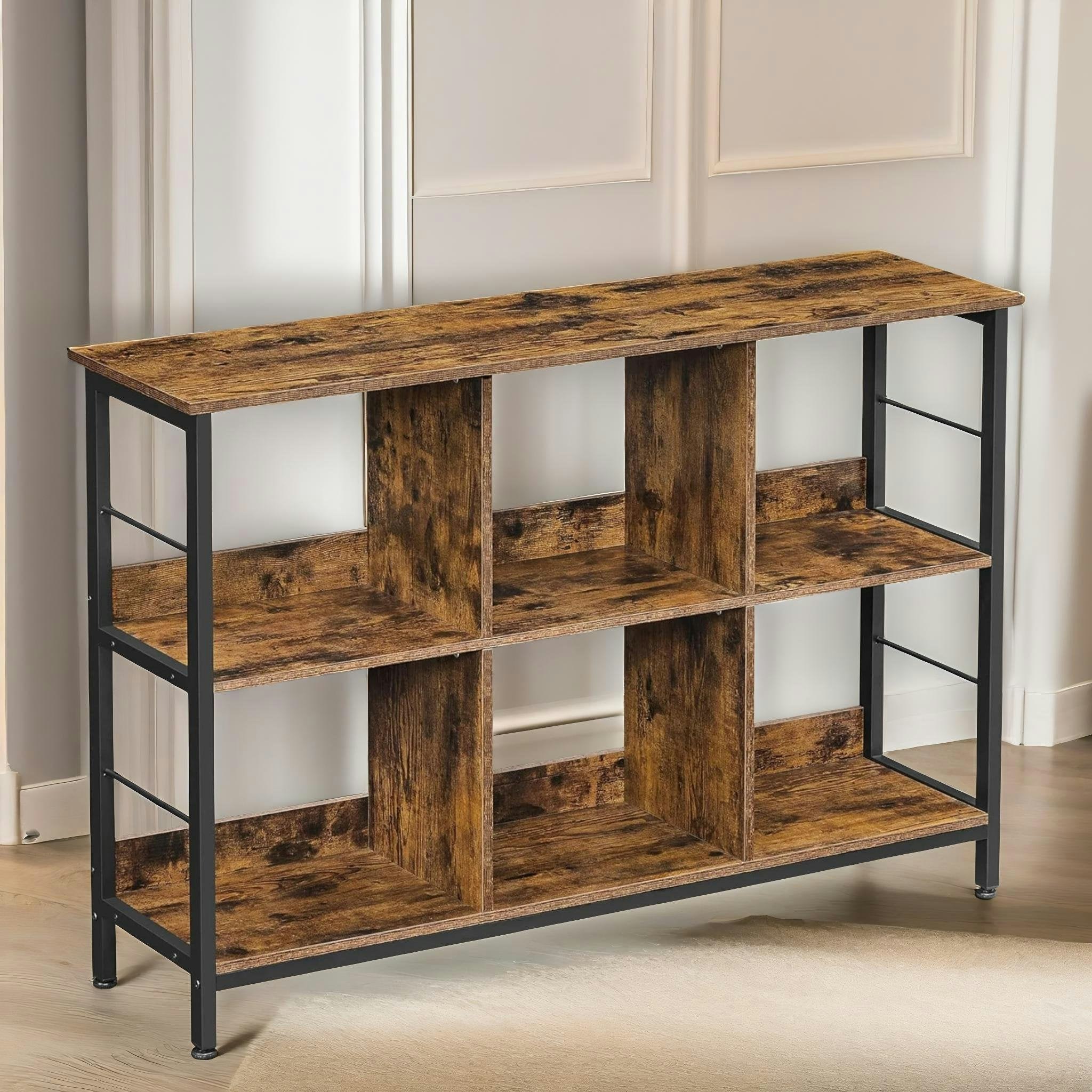 Rafaelo Mobilia Brown Industrial 6 Compartment Book Storage Shelf Rustic
