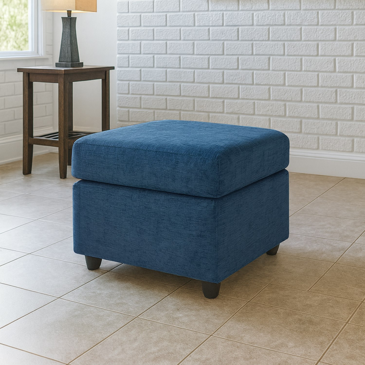 Furnishings For Less Blue Monaco Chenille Fabric Footstool