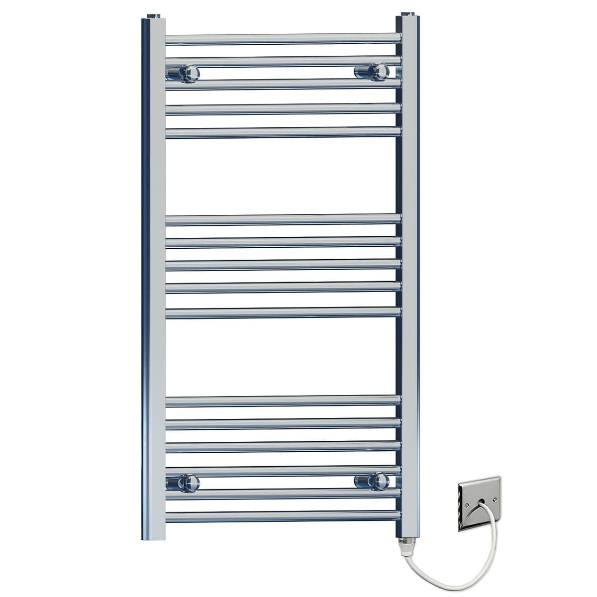 Myhomeware 550Mm X 900Mm Flat Chrome Electric Pre-Filled Heated Towel Rail Radiator For Bathroom Designer Standard Element