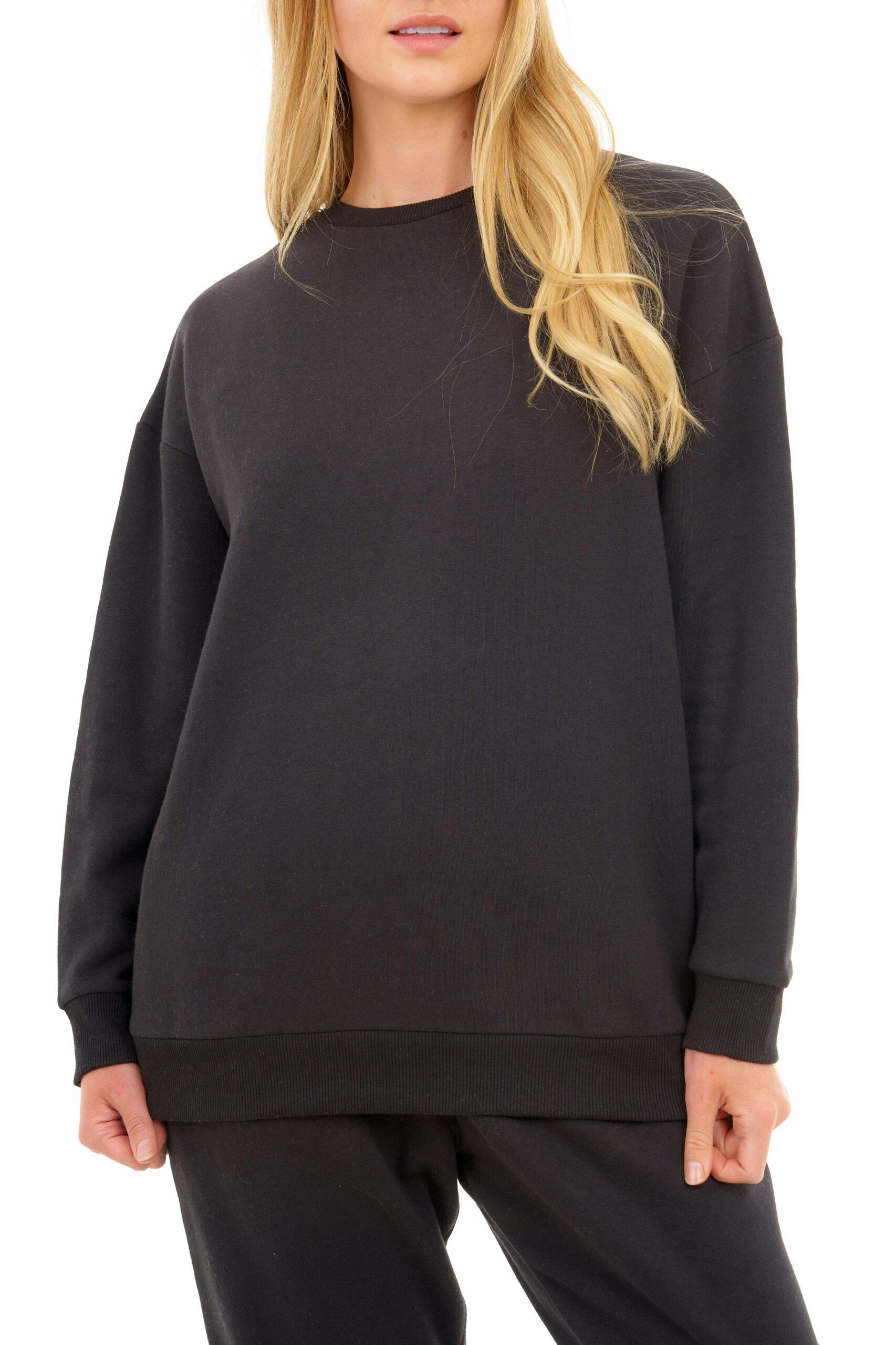 Smart Living Women's Black Oversized Sweatshirt Cozy Pullover Jumper Crewneck Top - S