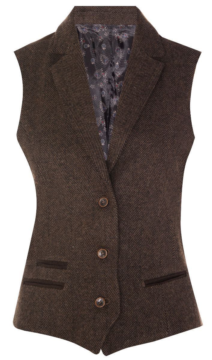 Truclothing Women's Brown Tweed 1920S Herringbone Waistcoat - Uk L/14 | Eu 40 | Us 10