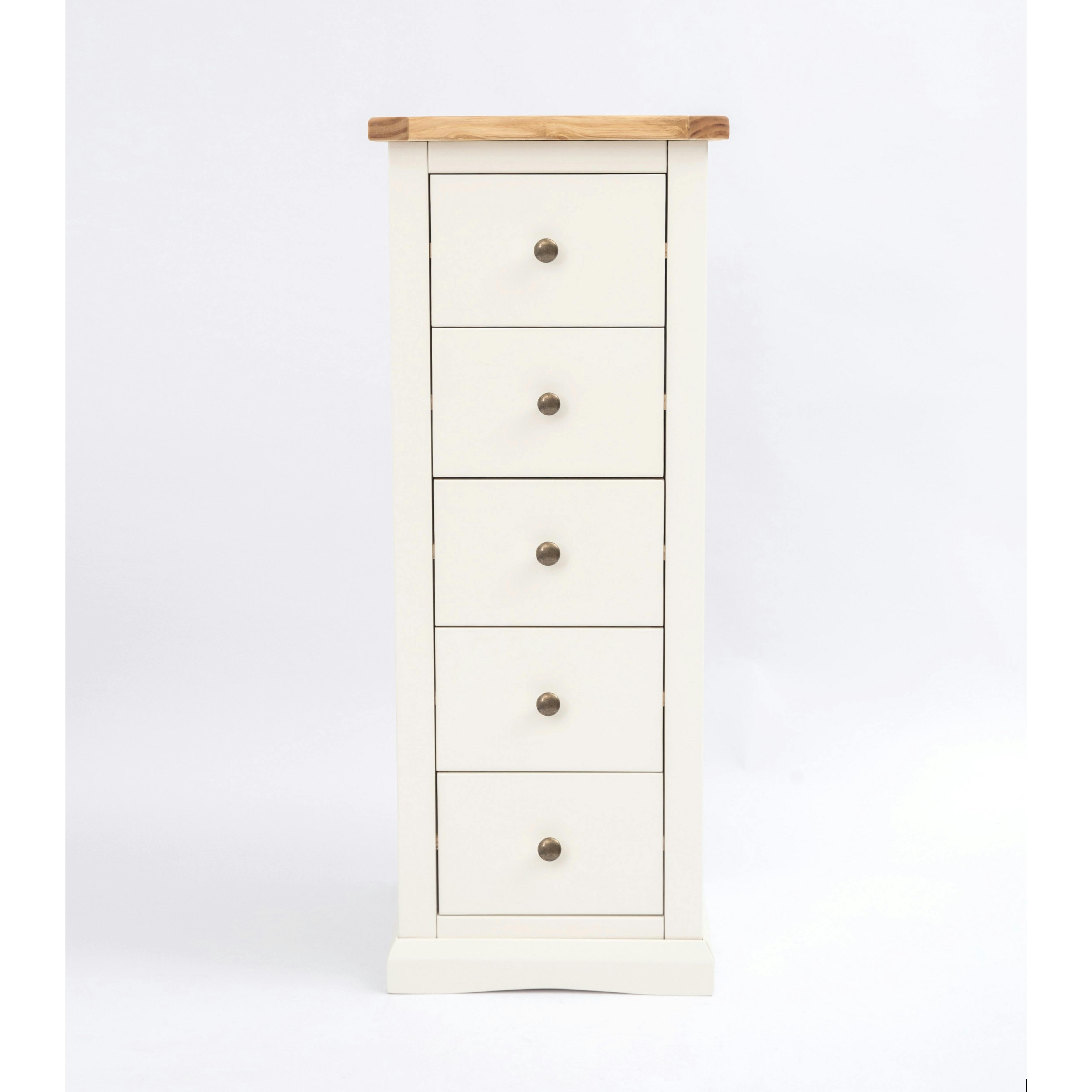 Rackhams White Castelli 5 Drawer Narrow Chest Of Drawers Brass Knob - Off